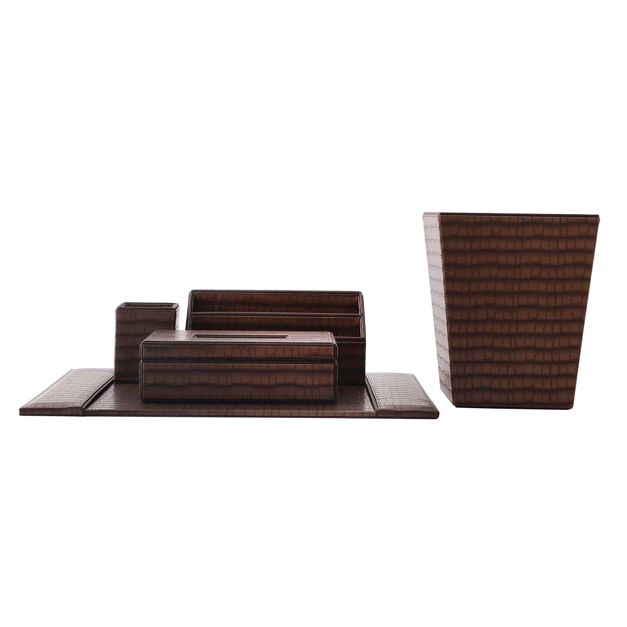 Walnut Brown Texture Faux Leather Set of 5