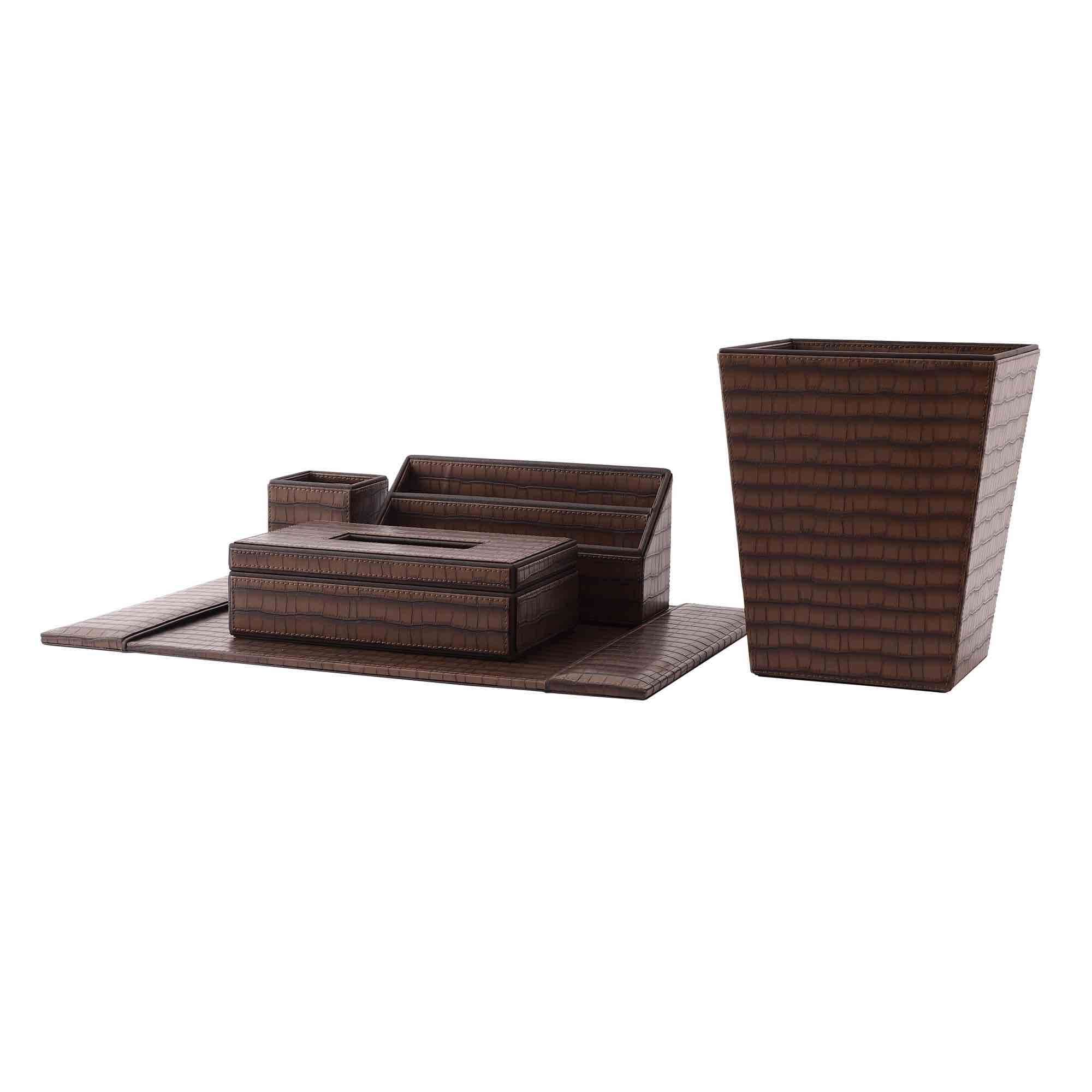 Walnut Brown Texture Faux Leather Set of 5