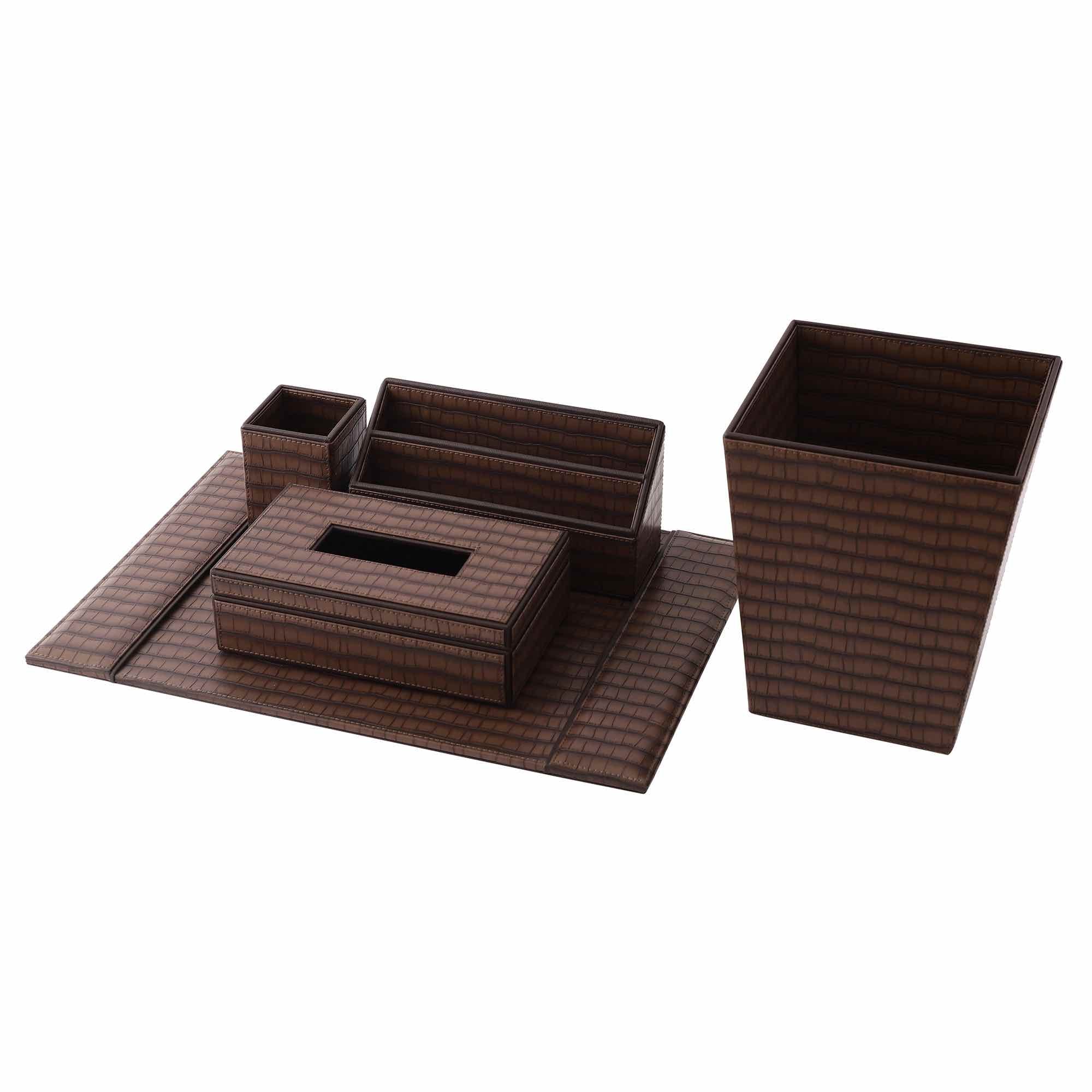 Walnut Brown Texture Faux Leather Set of 5