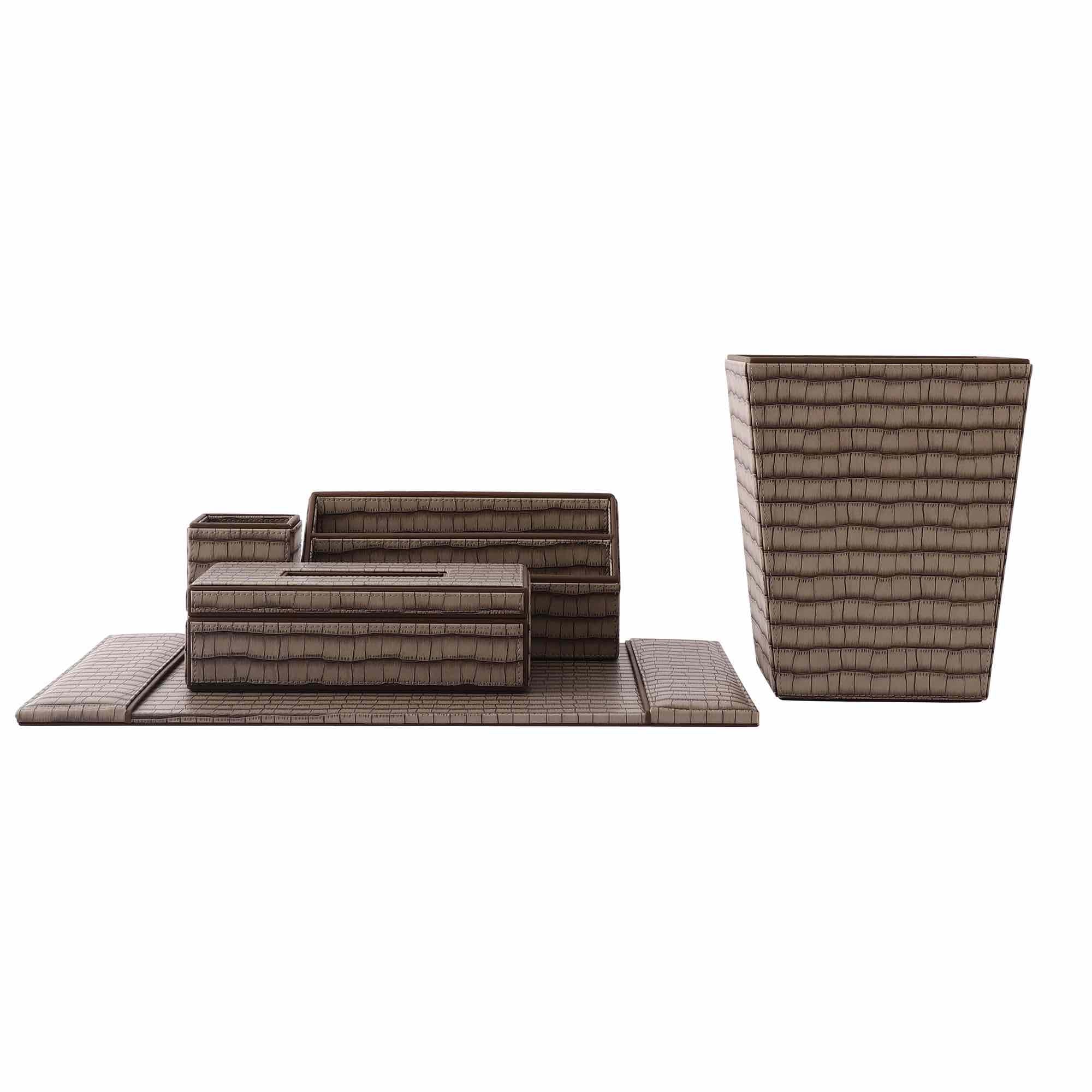 Beige Textured Faux Leather Set of 5