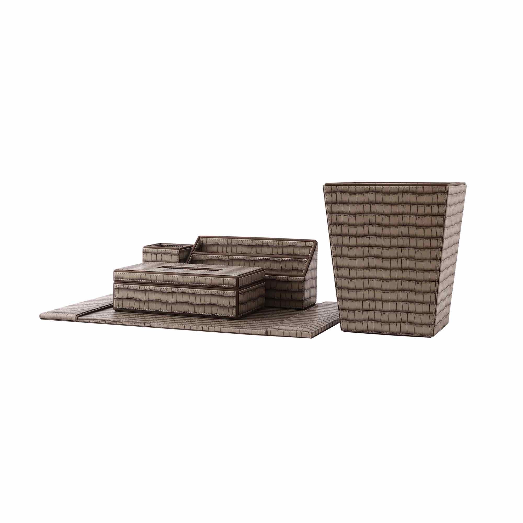 Beige Textured Faux Leather Set of 5