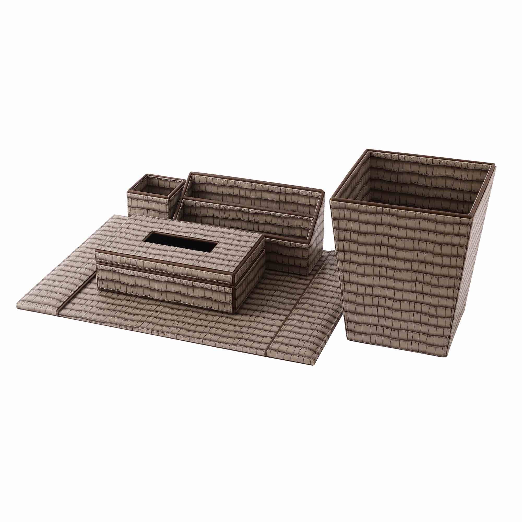 Beige Textured Faux Leather Set of 5