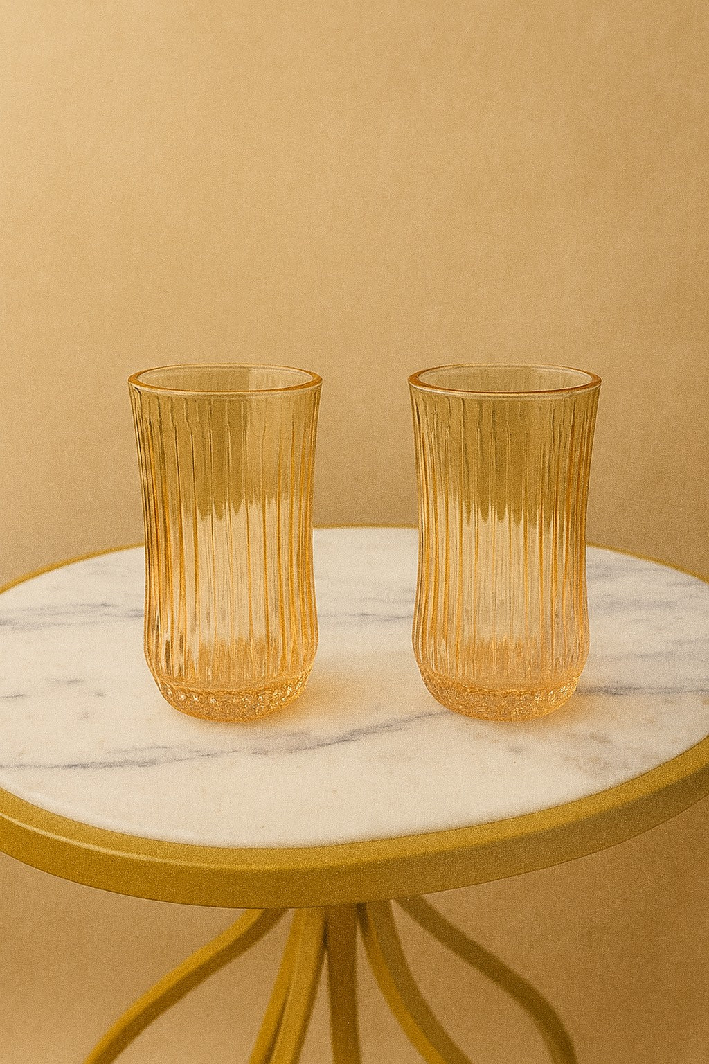 Amber Ribbed Drinking Glass