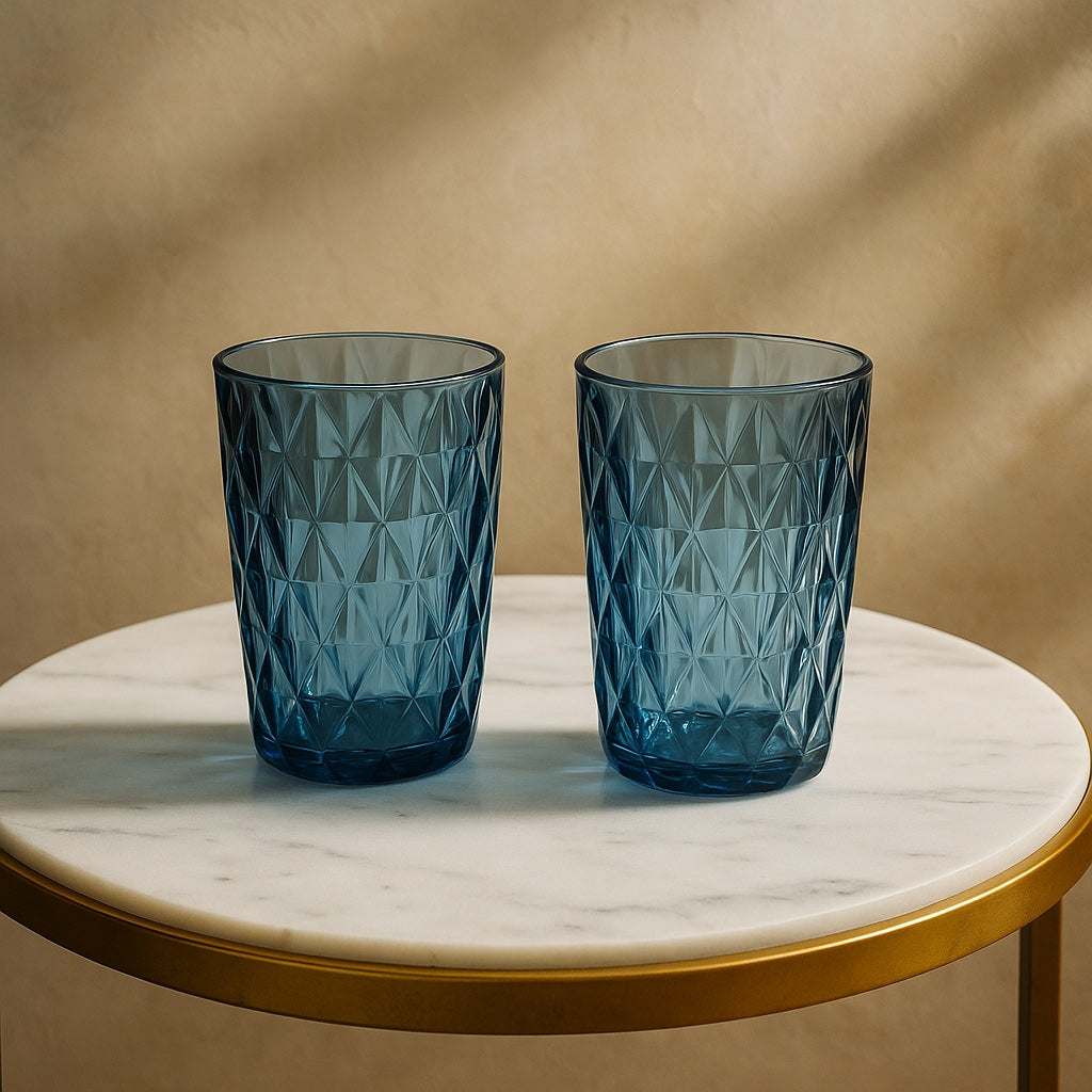 Sapphire Diamond Cut Drinking Glass