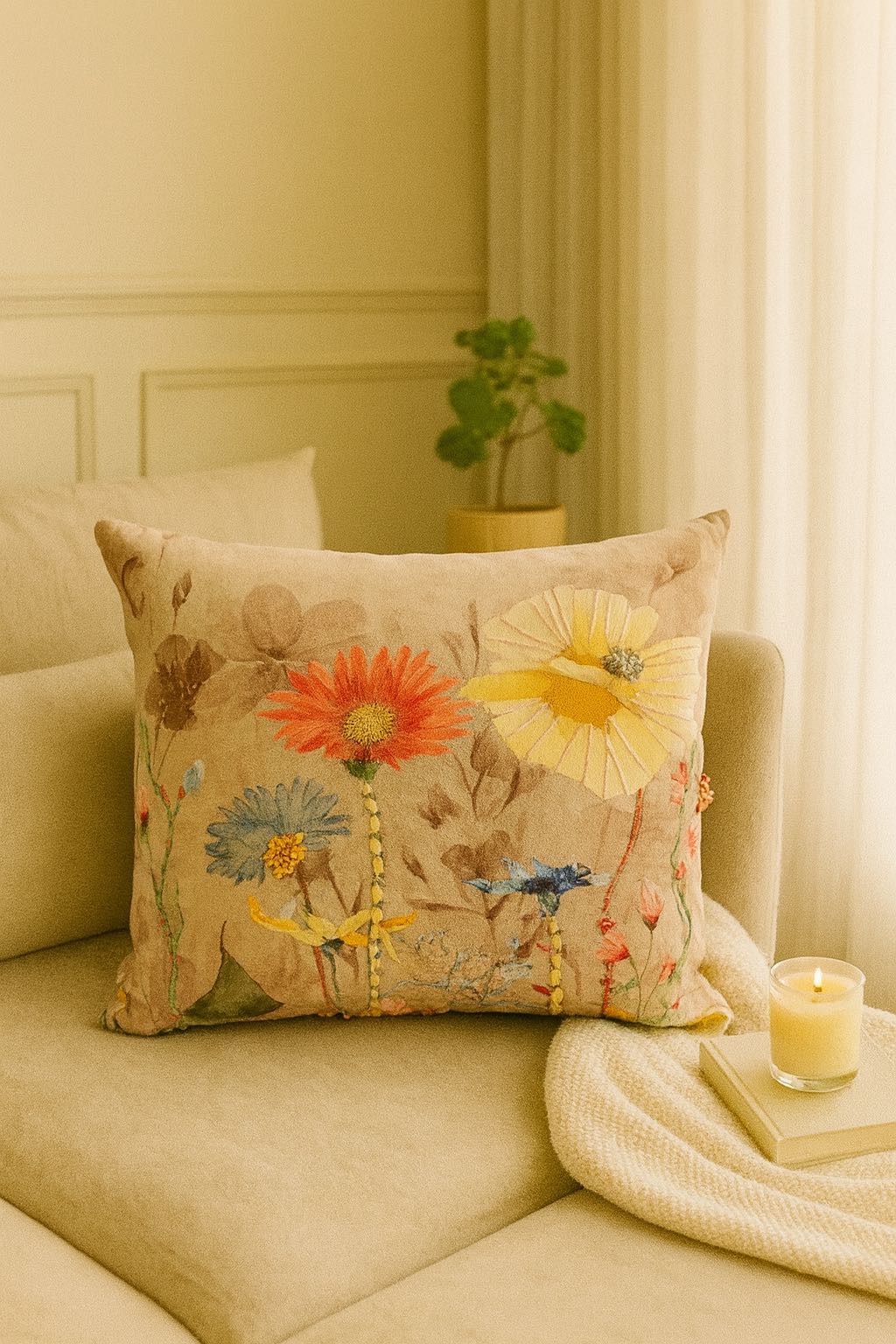 Solstice Bloom Embroidered Cushion w/Filler