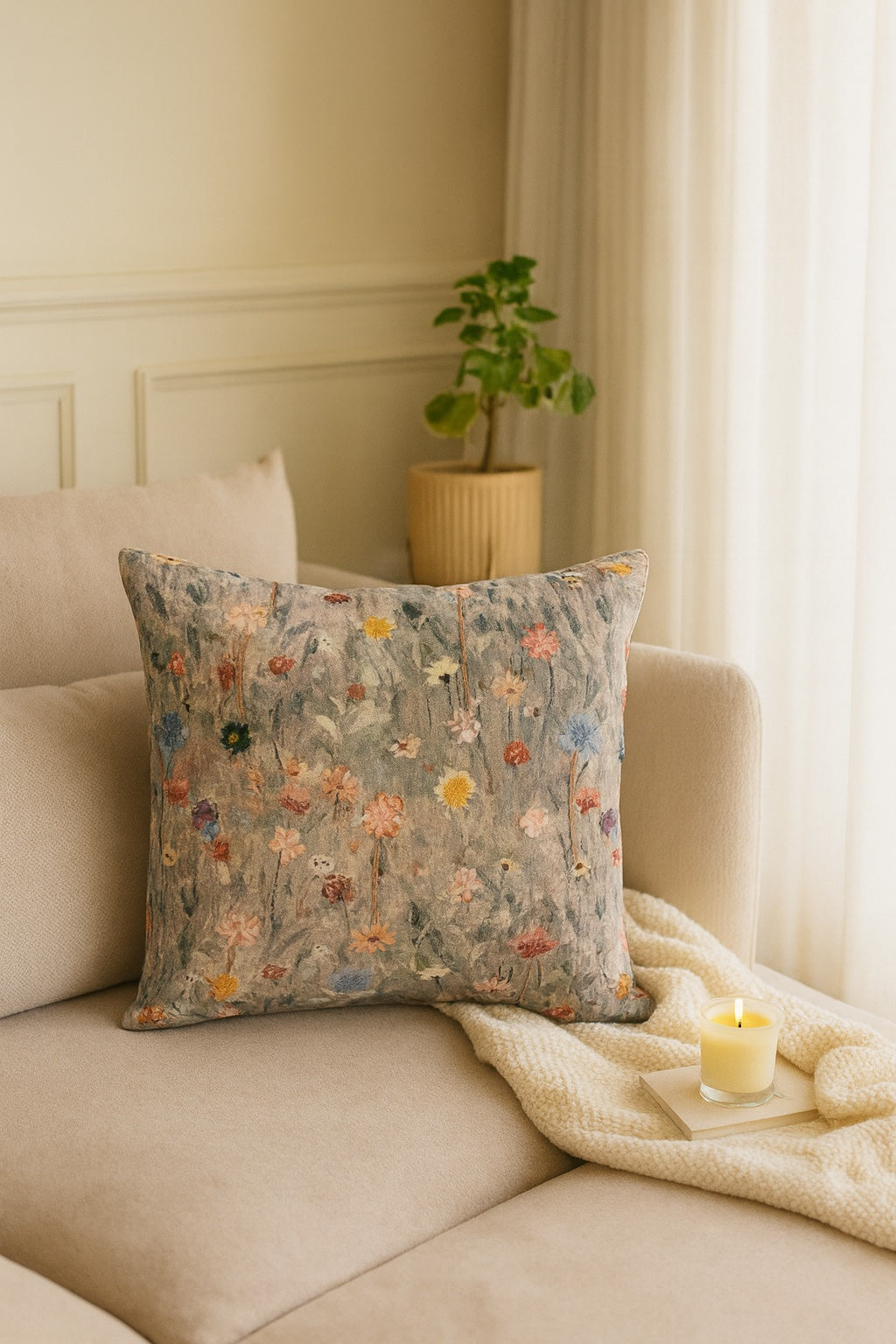 Meadow Mist Floral Cushion Cover w/Filler