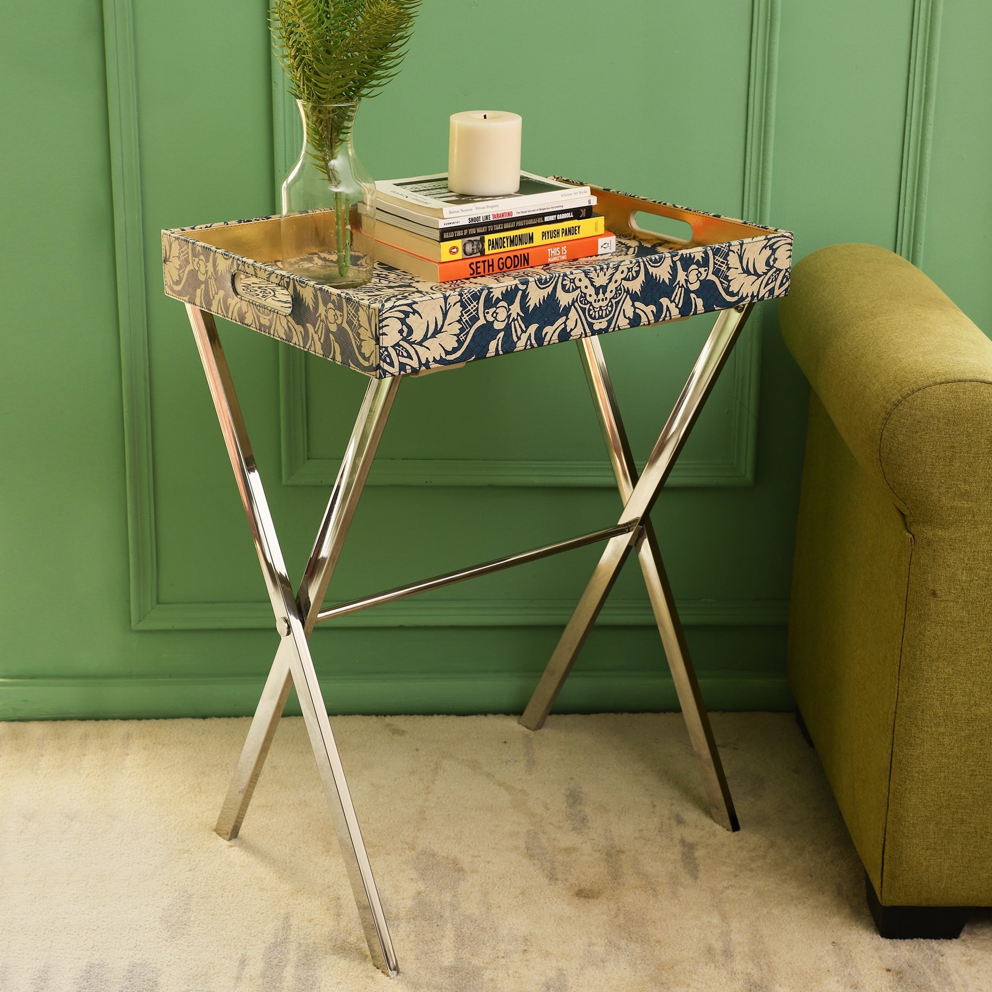 Sage Floral Print Butler Tray Table