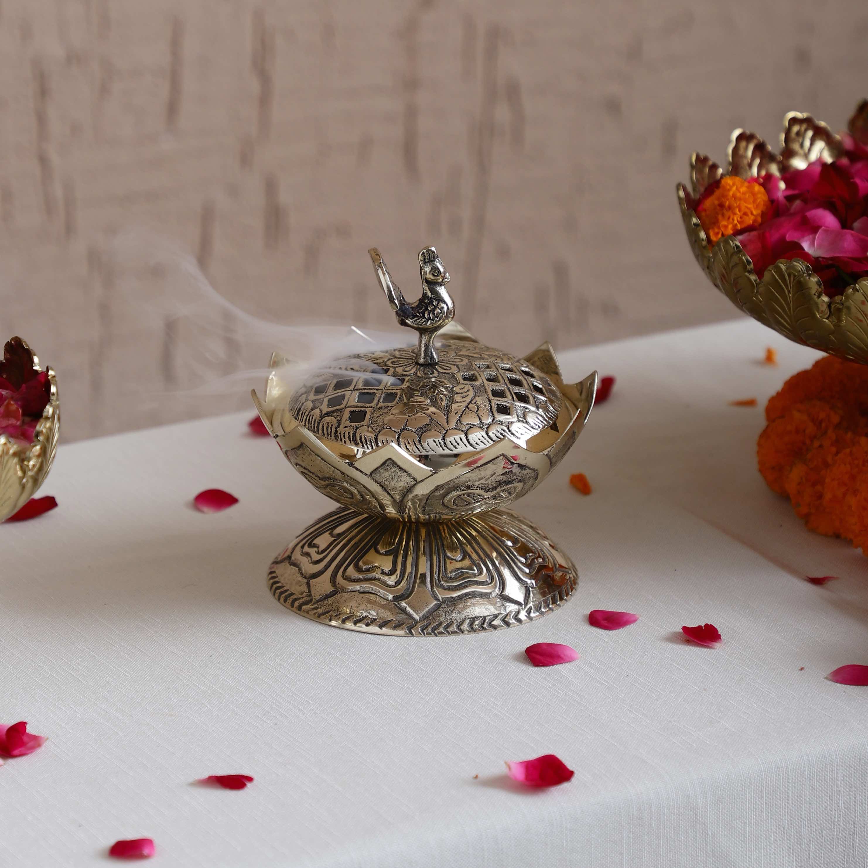 Sammsara Lotus Base Parrot Incense Burner (Dhoop Dani) w/Dhoop Cones