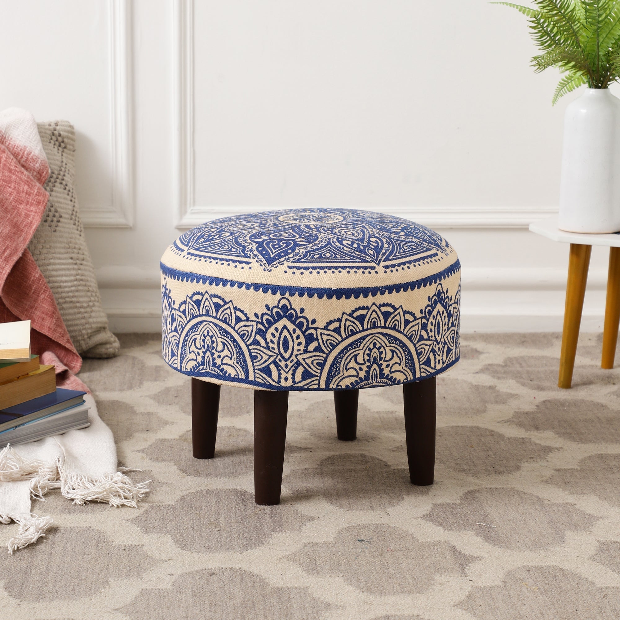 Sage Floral Printed Ottoman Stool
