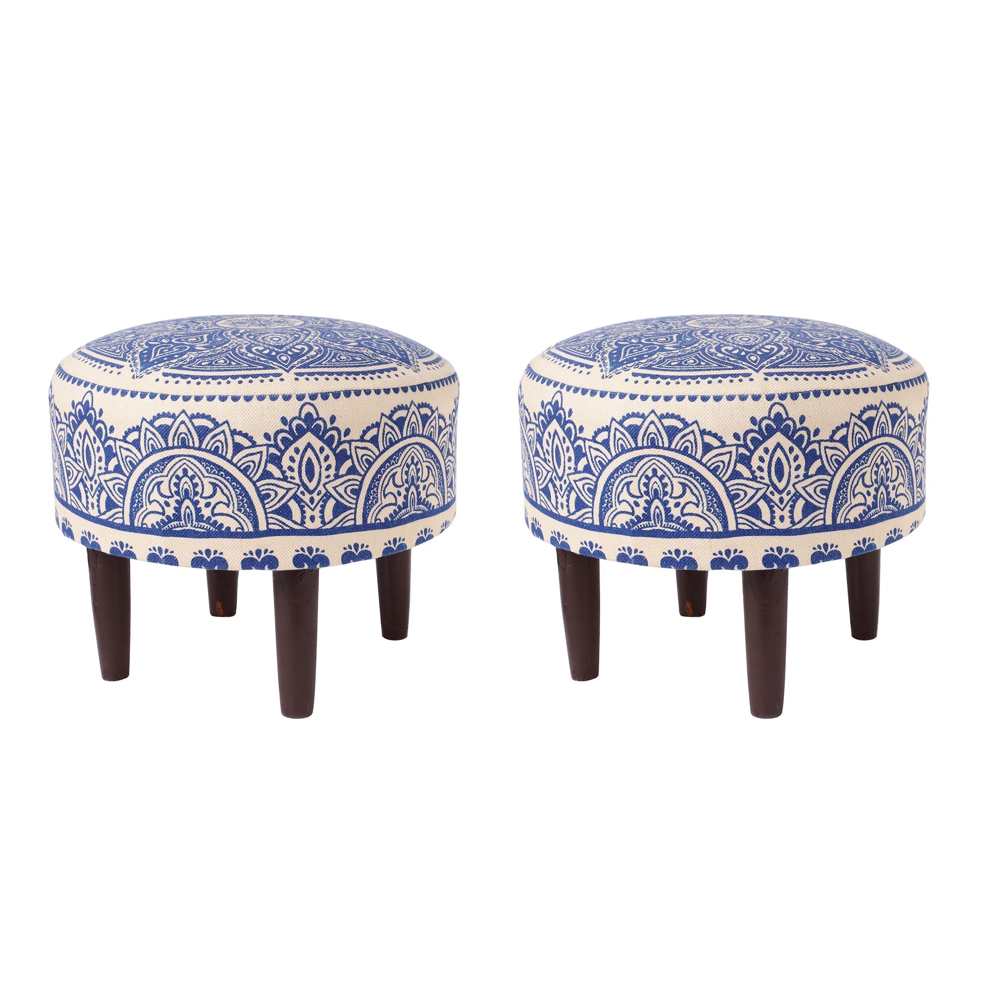 Sage Floral Printed Ottoman Stool Set of 2