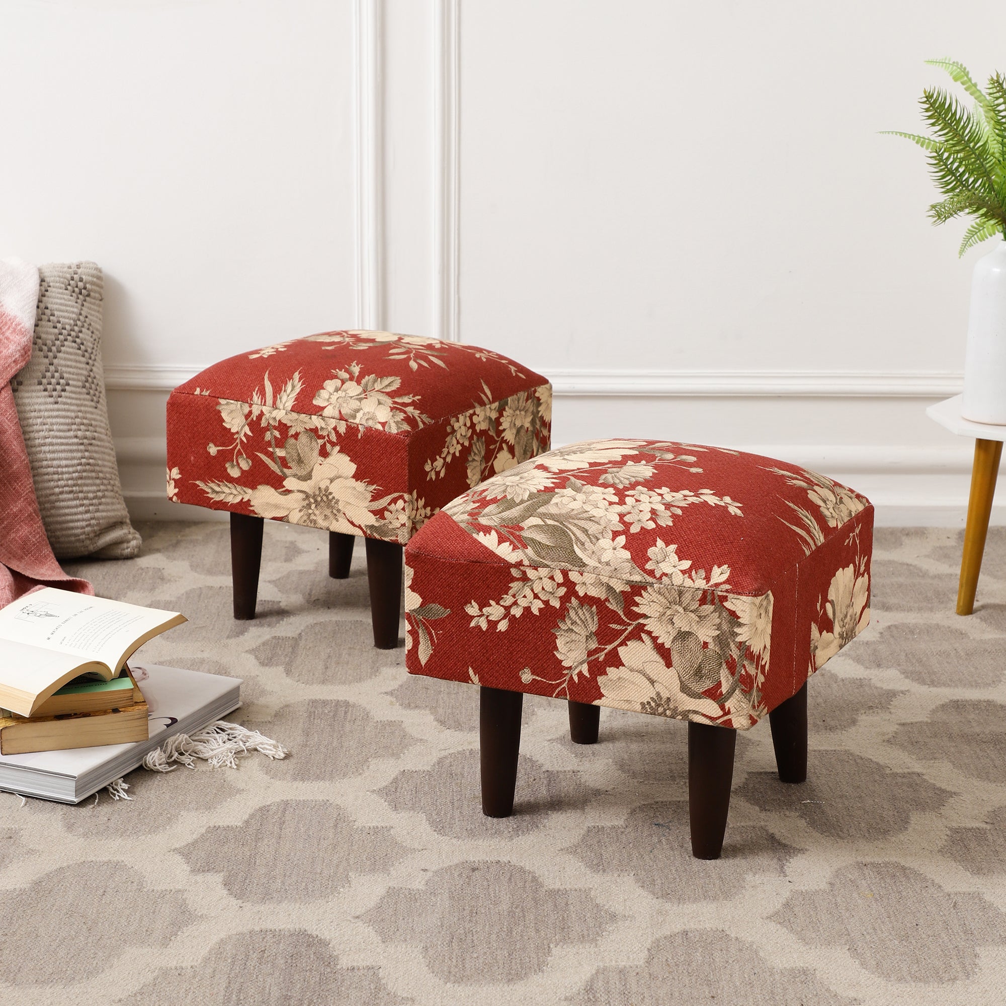 Blossom Floral Printed Ottoman Stool Set of 2