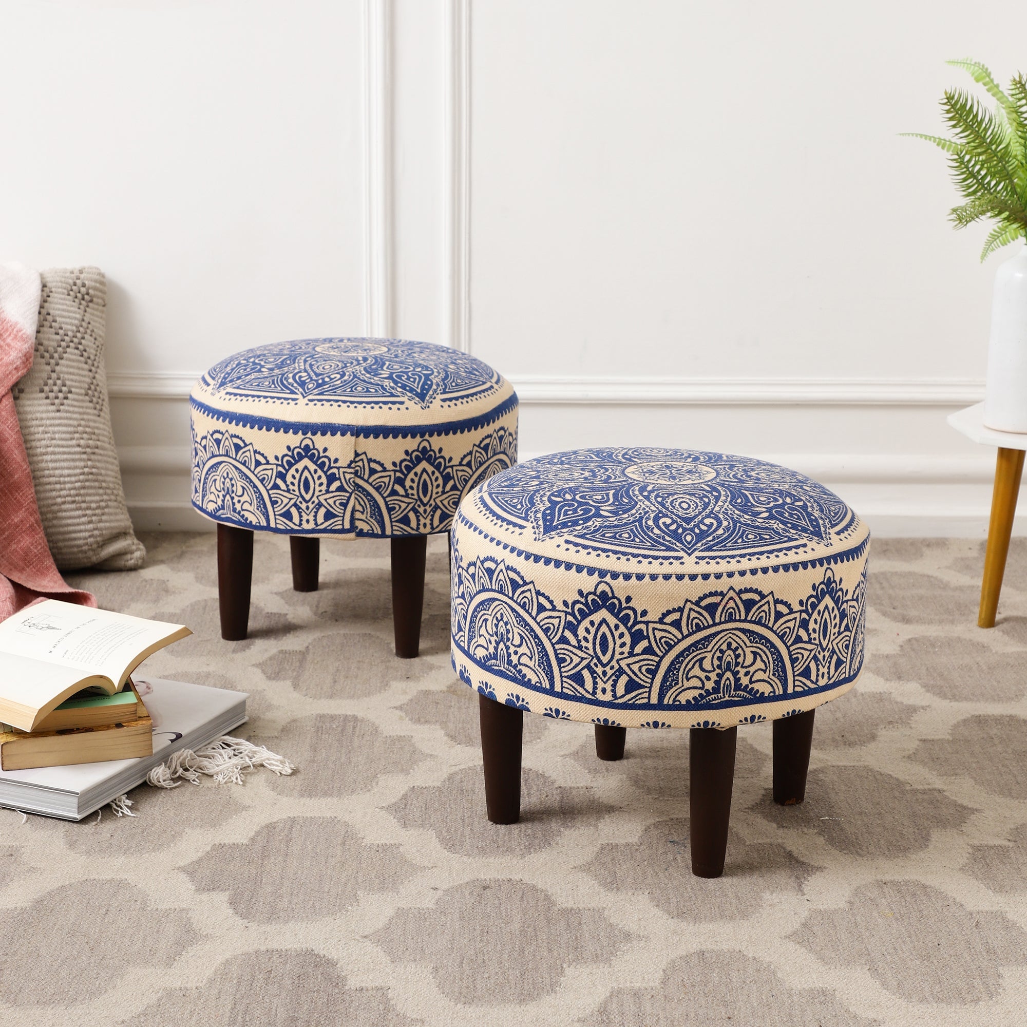 Sage Floral Printed Ottoman Stool Set of 2