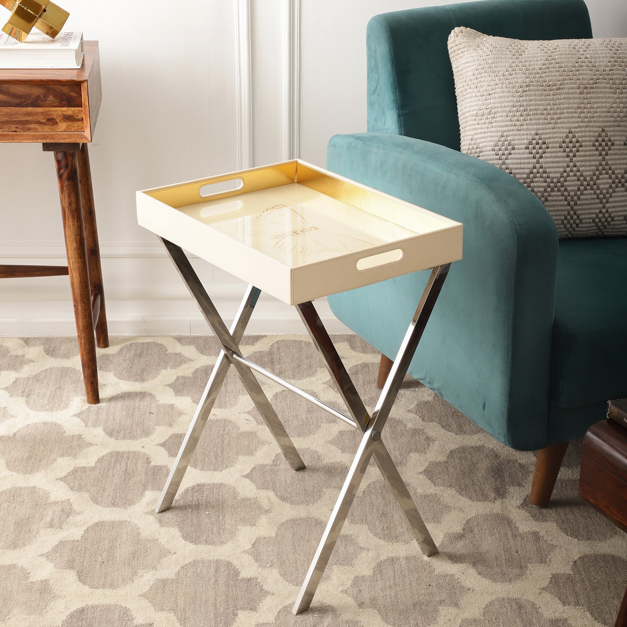 Zahara Butterfly Cream Butler Tray Table