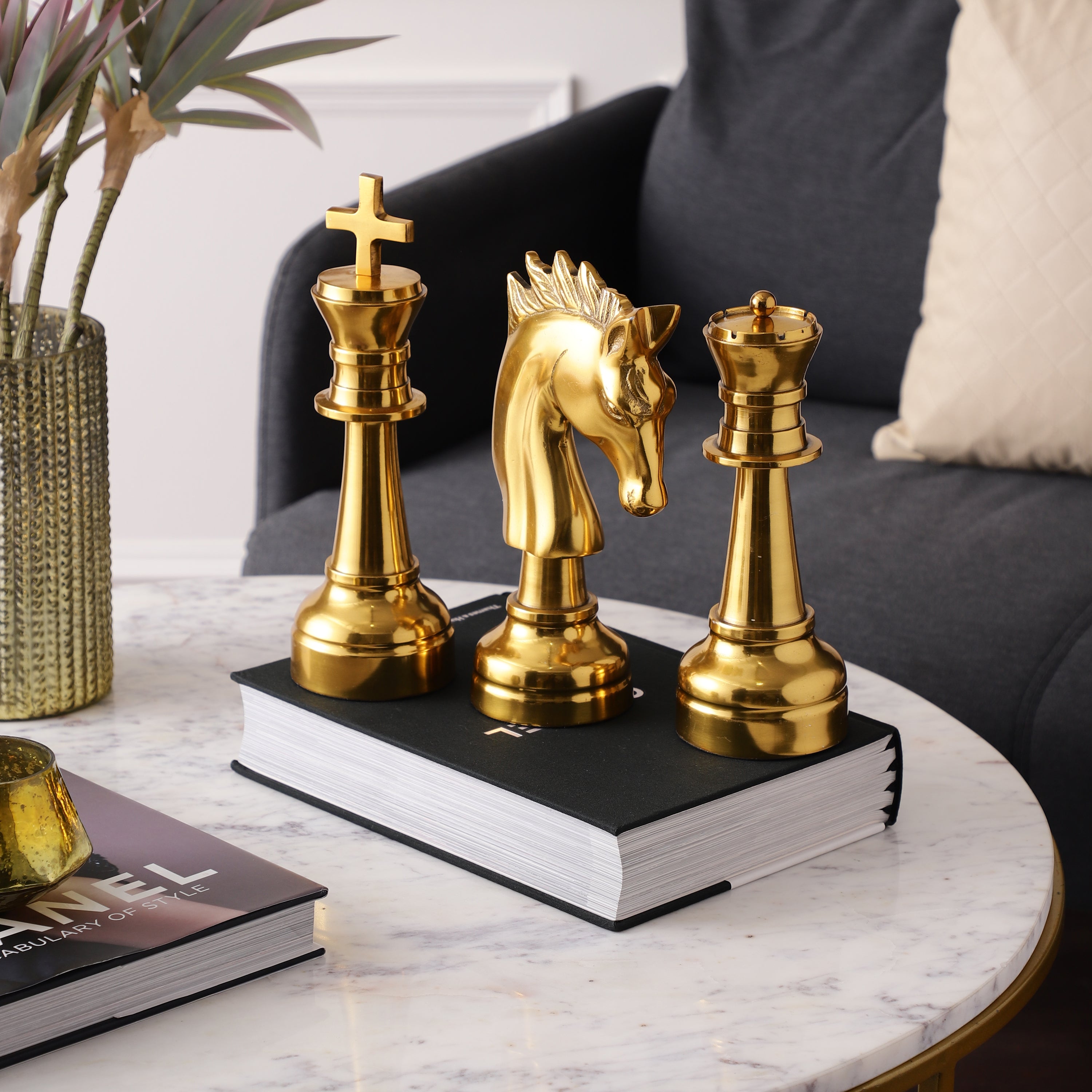 Oversized Chess Decorative Gold Accent Set of 3