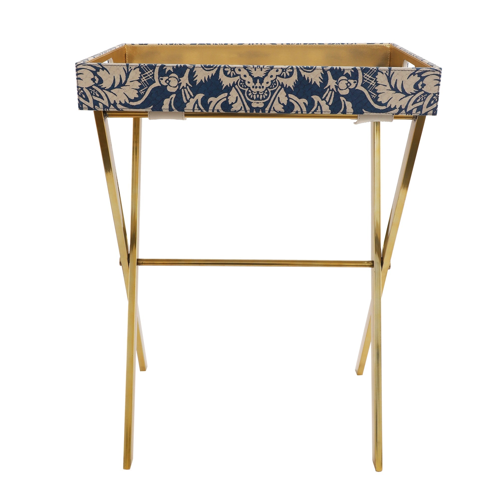 Sage Floral Printed Gold Butler Tray Table