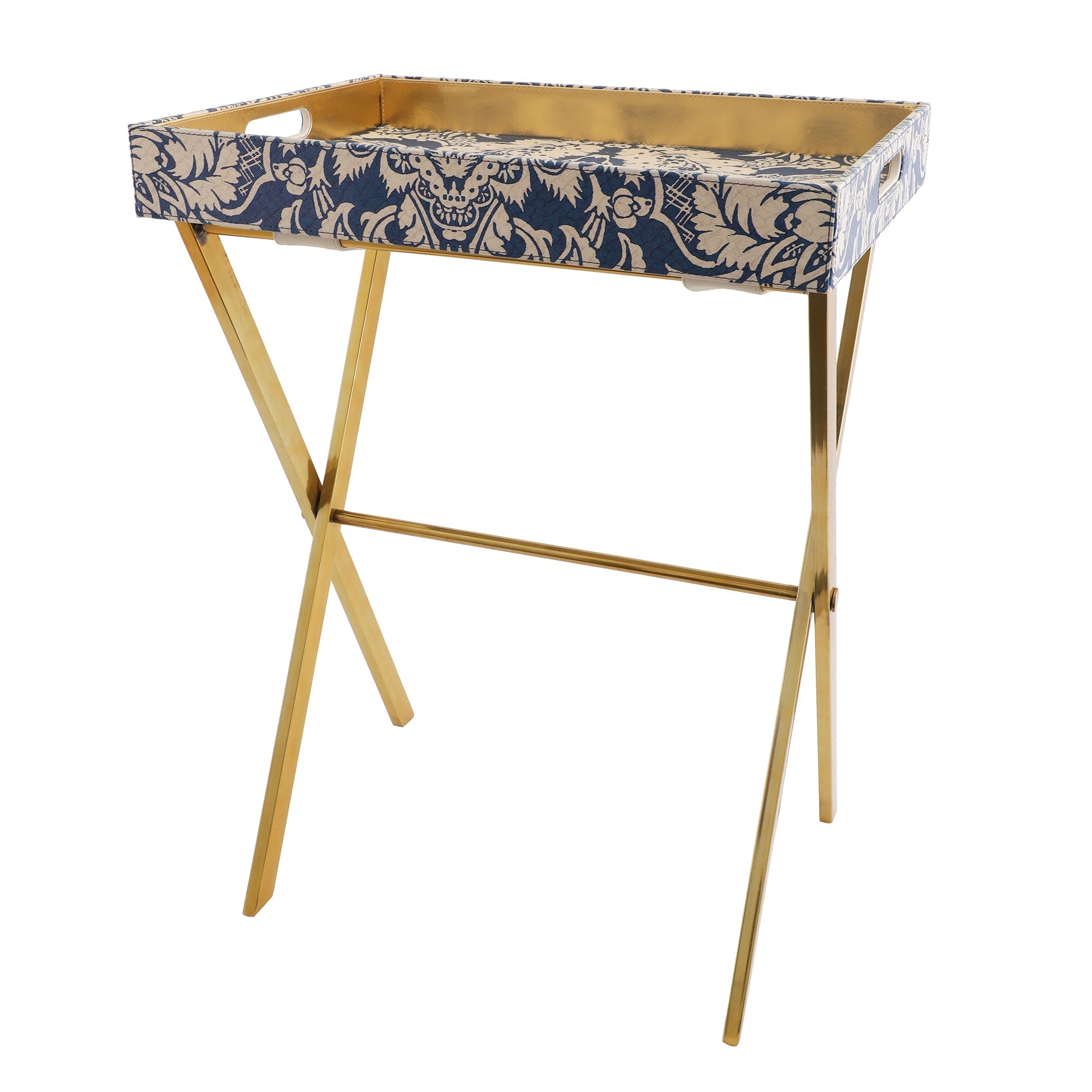 Sage Floral Printed Gold Butler Tray Table