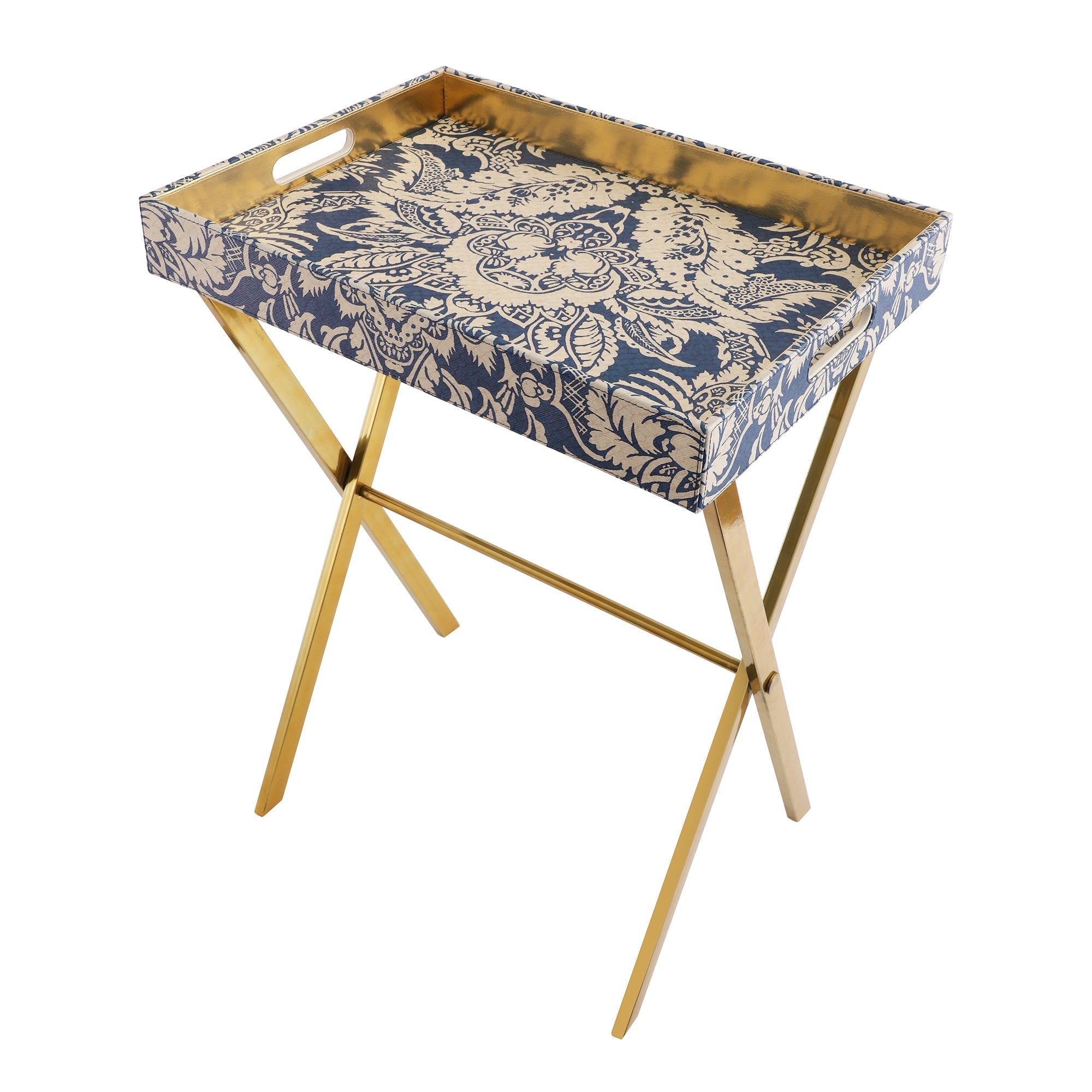 Sage Floral Printed Gold Butler Tray Table