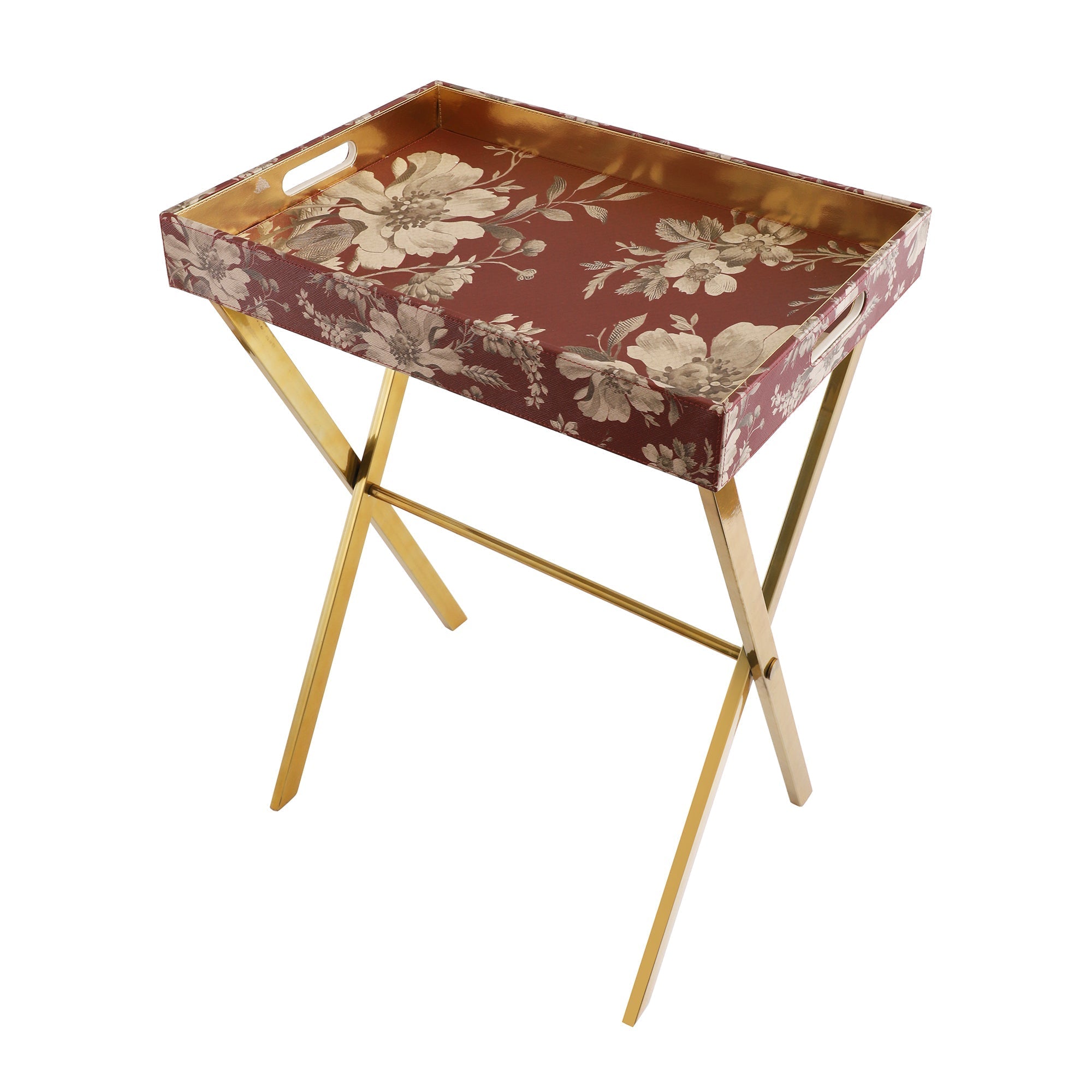 Blossom Floral Printed Gold Butler Tray Table