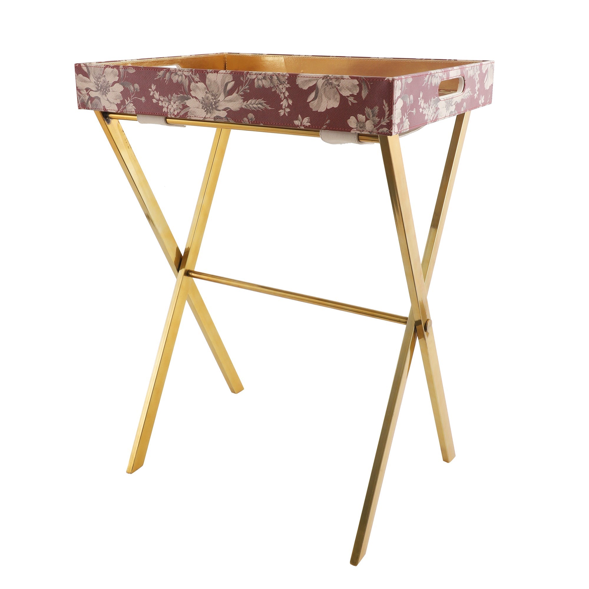 Blossom Floral Printed Gold Butler Tray Table