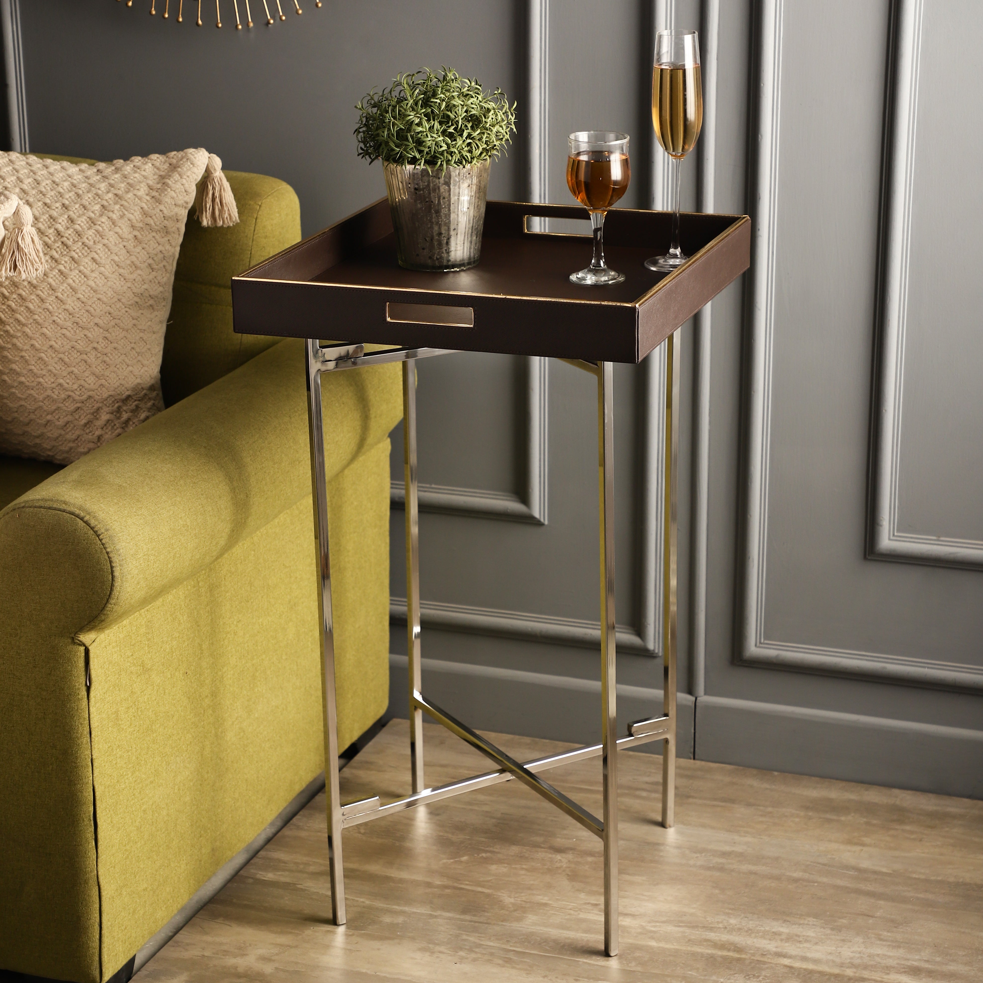 Auckland Brown & Nickel Butler Tray Table