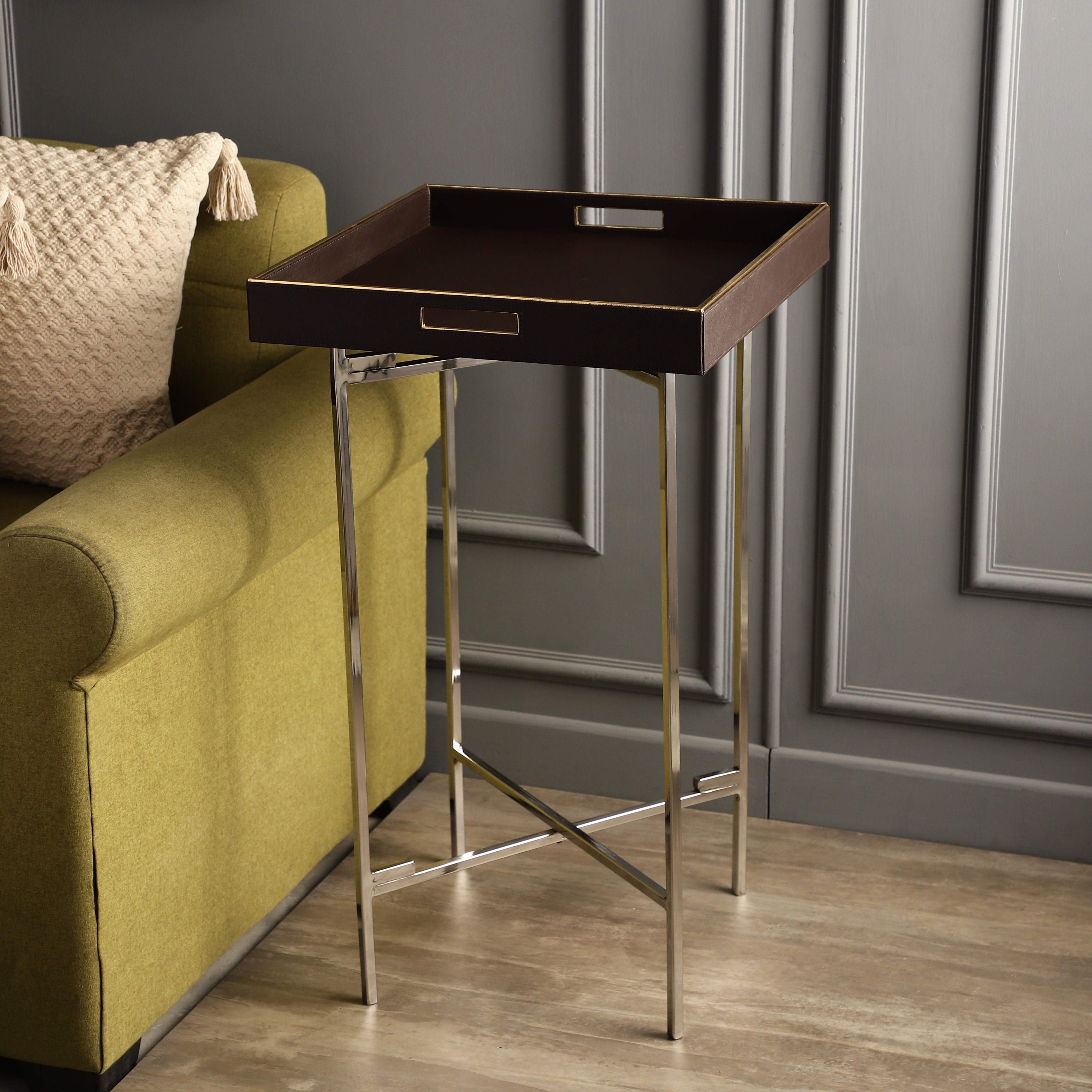 Auckland Brown & Nickel Butler Tray Table