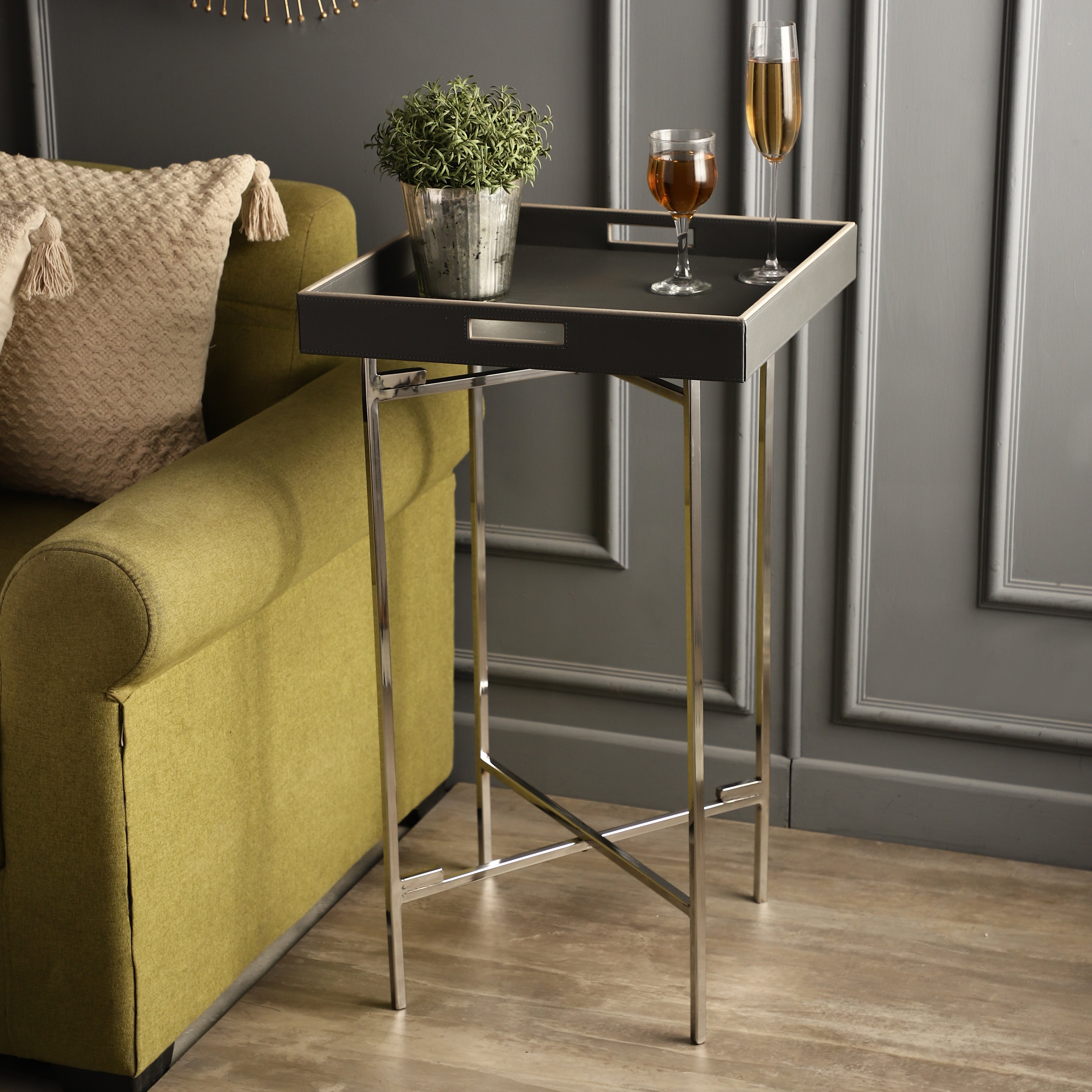 Florence Grey & Nickel Butler Tray Table