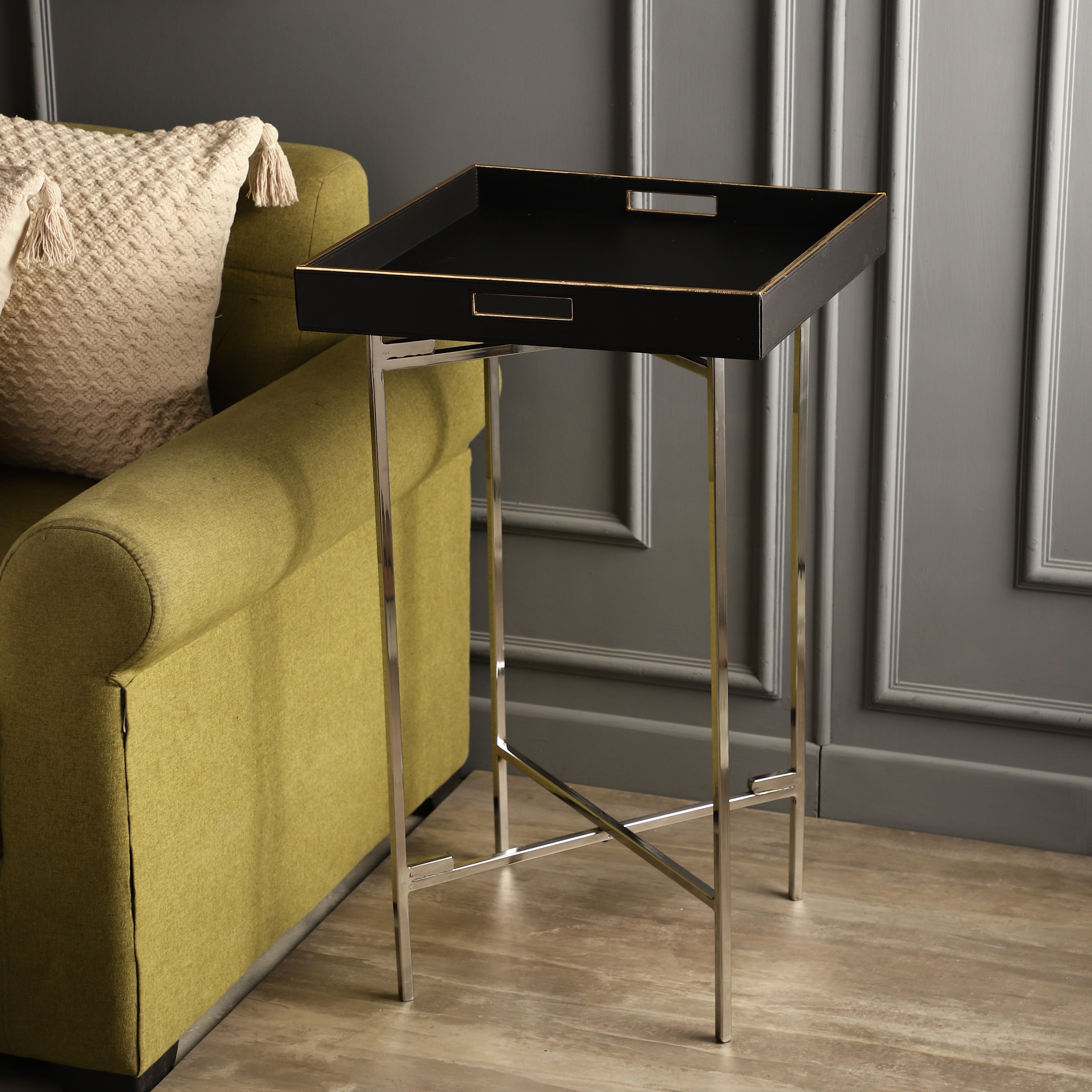 Charlotte Black & Nickel Butler Tray Table