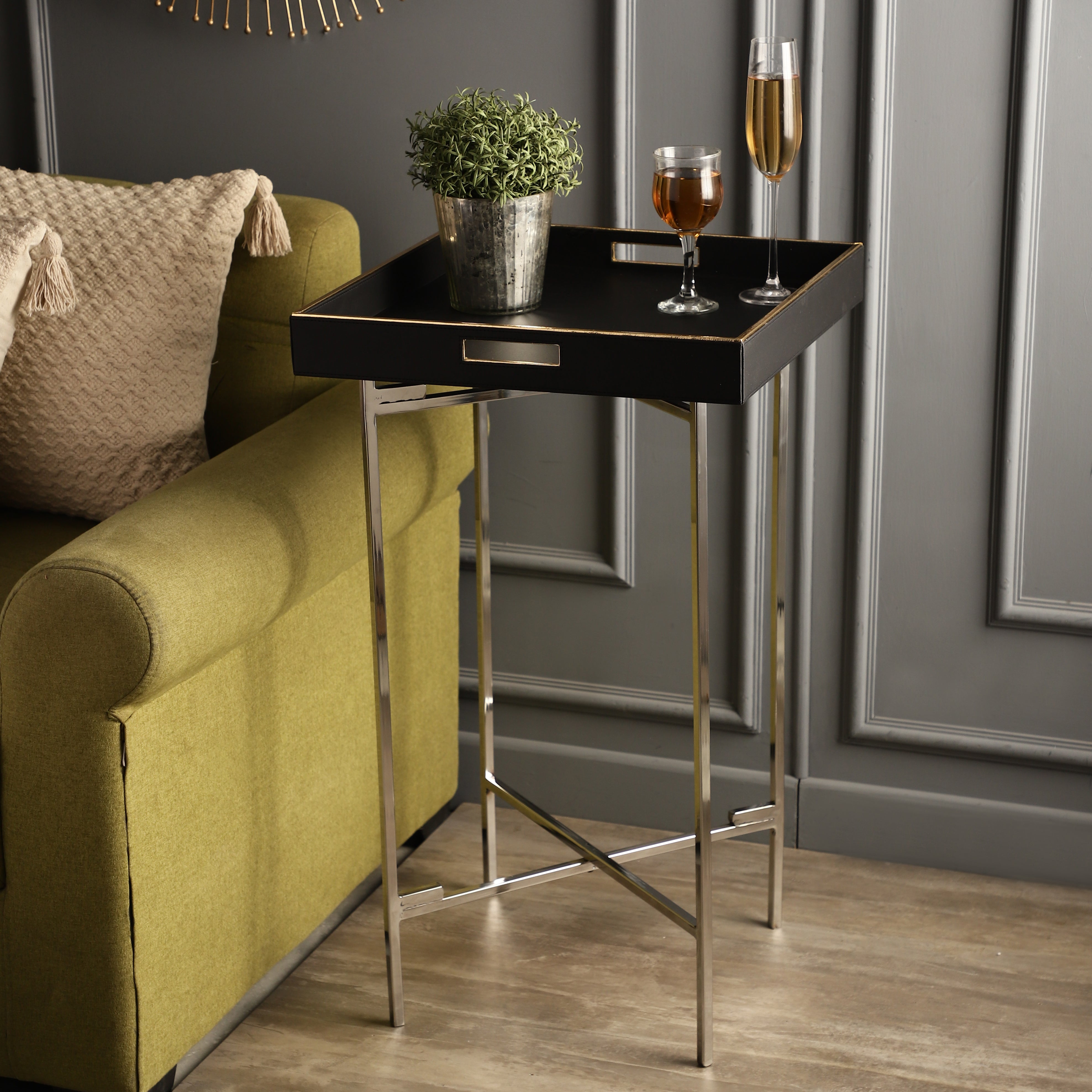 Charlotte Black & Nickel Butler Tray Table