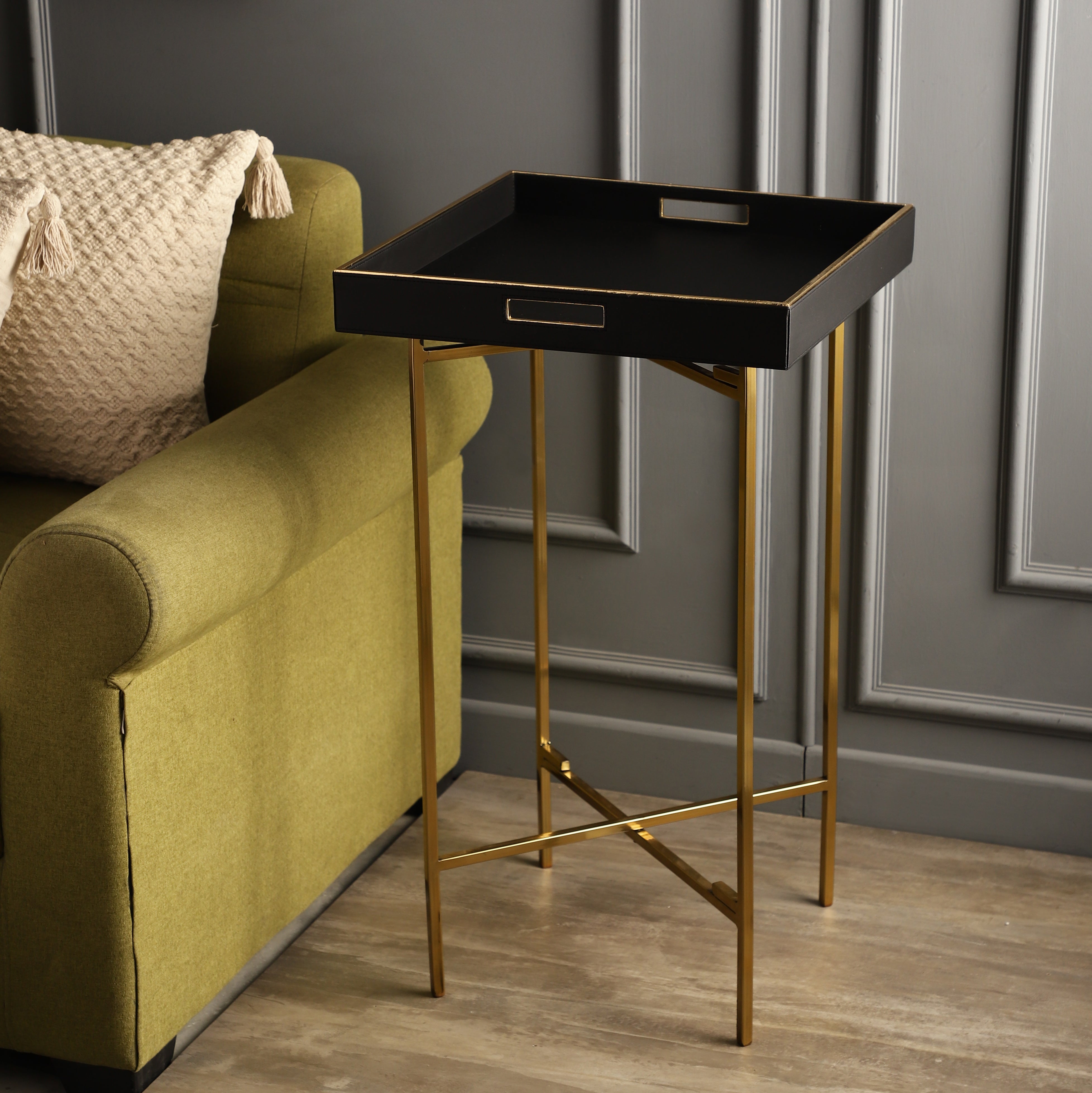 Charlotte Black & Gold Butler Tray Table
