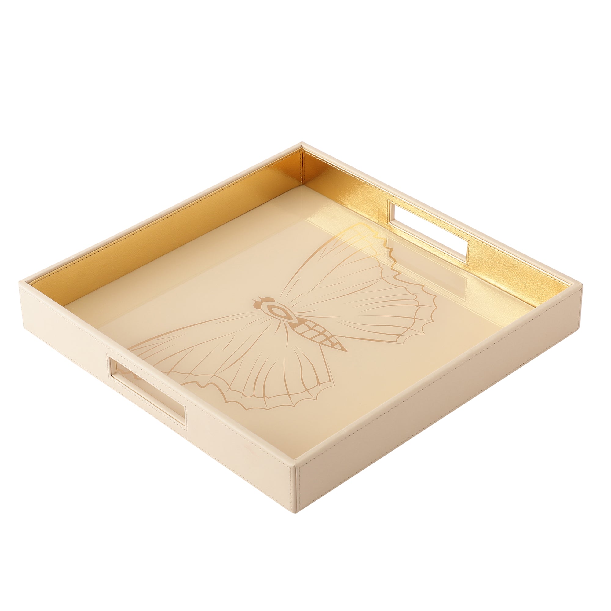 Zahara Butterfly Cream & Gold Square Tray