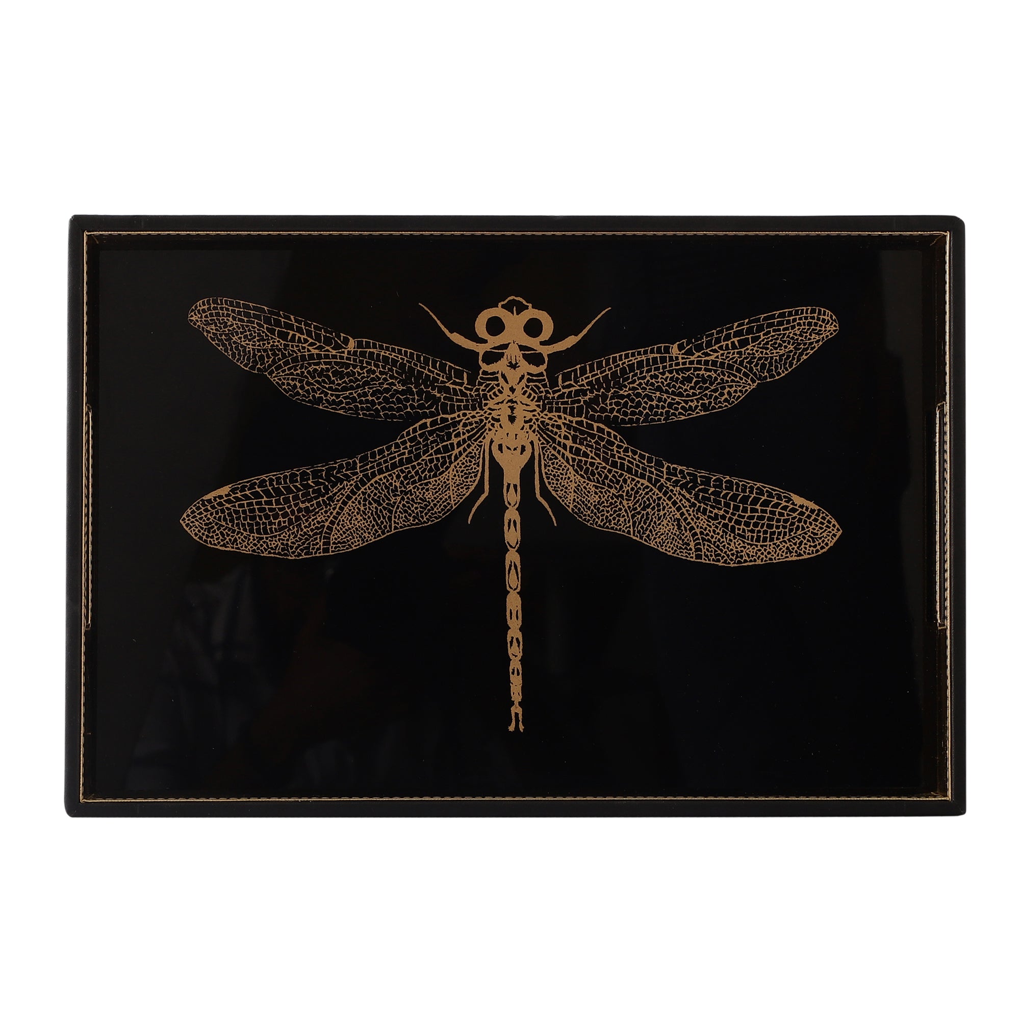 Azalea Dragonfly Black & Gold Rectangle Tray