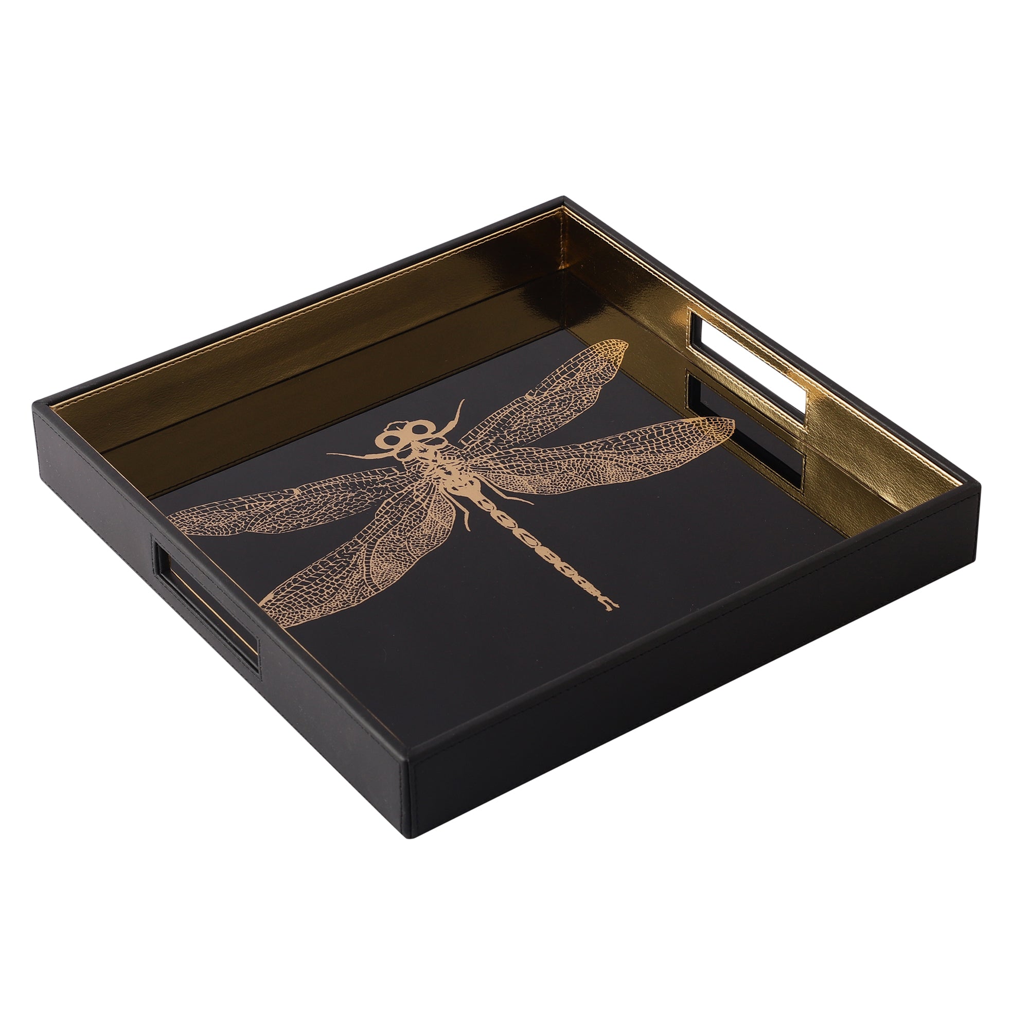 Azalea Dragonfly Black & Gold Square Tray