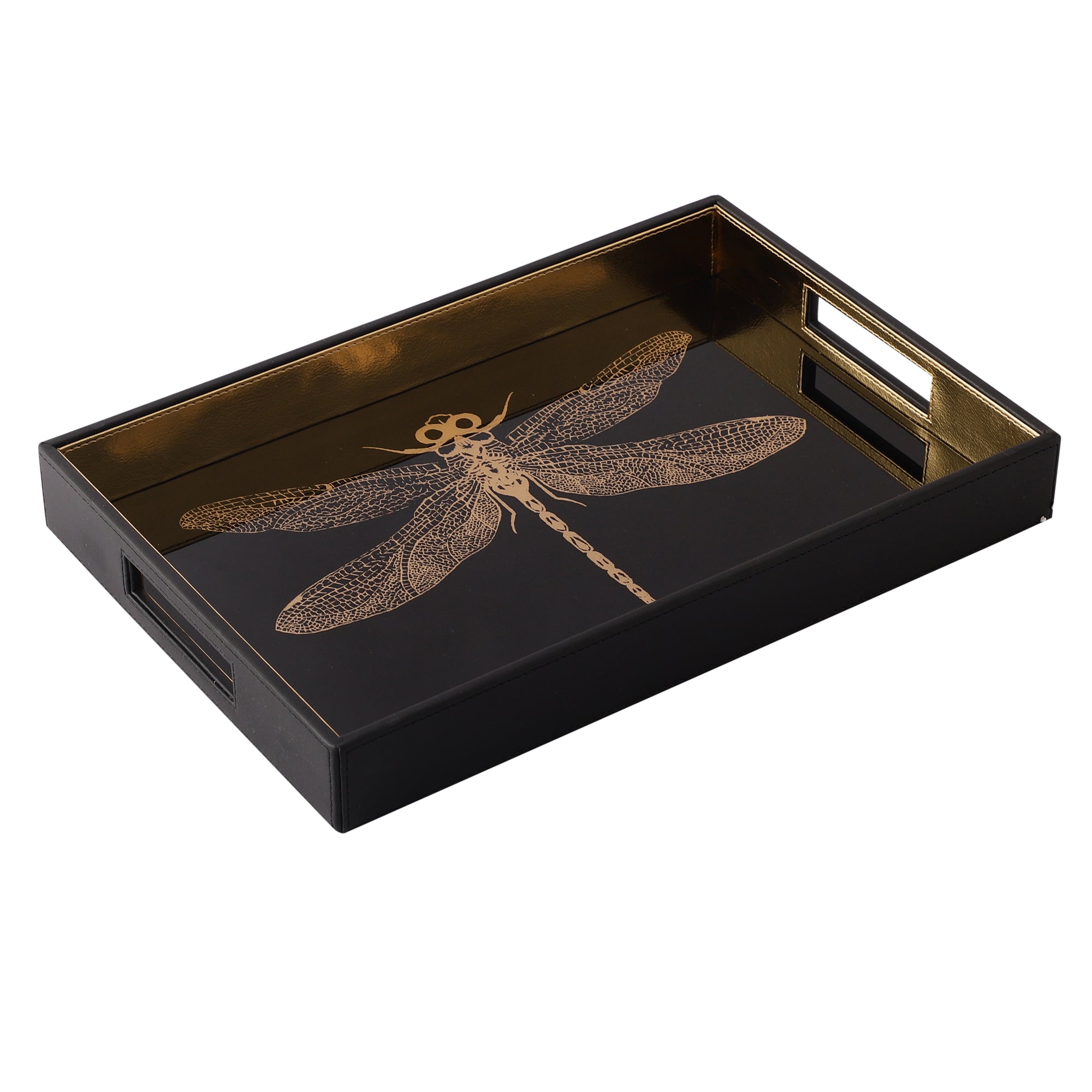 Azalea Dragonfly Black & Gold Rectangle Tray