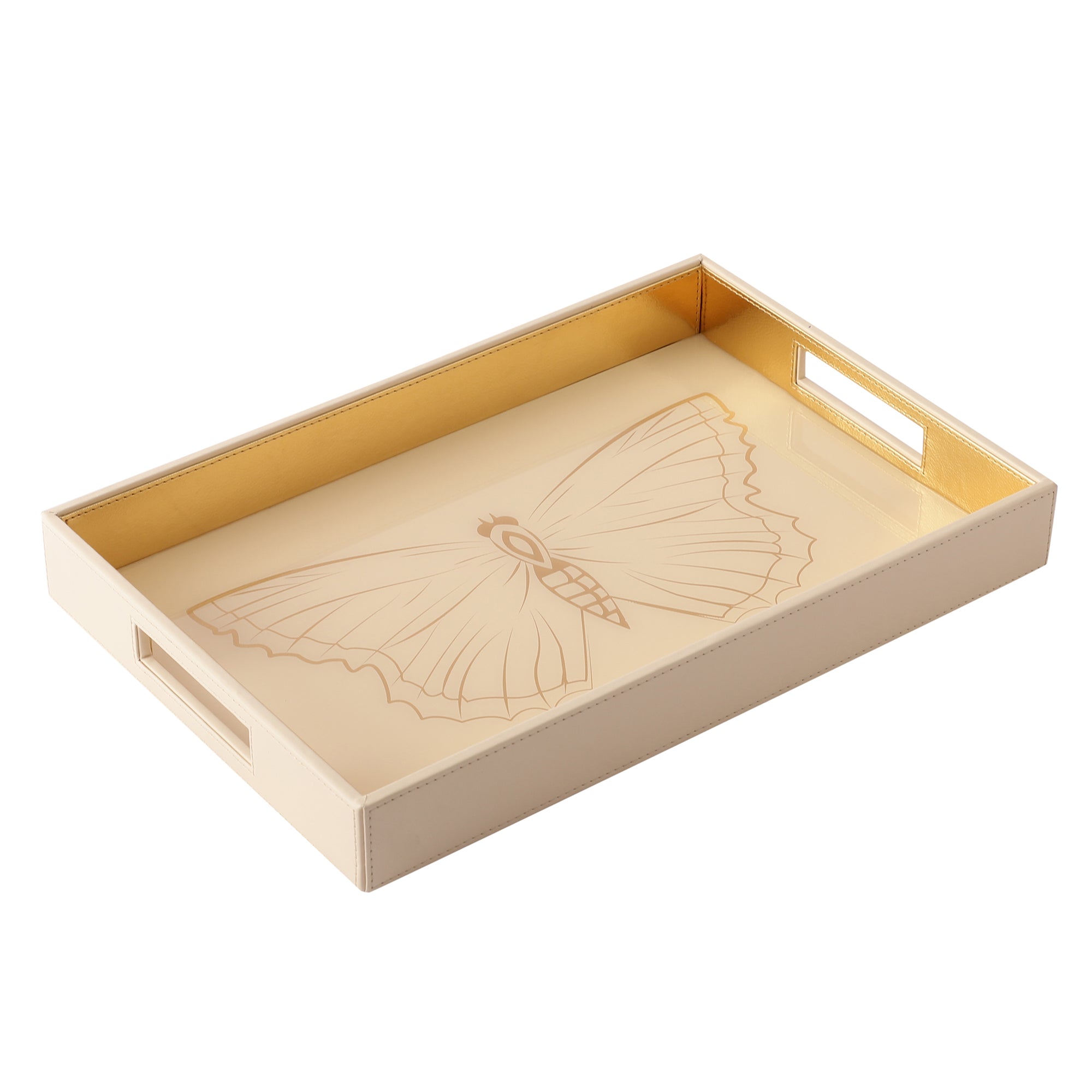 Zahara Butterfly Cream & Gold Rectangle Tray
