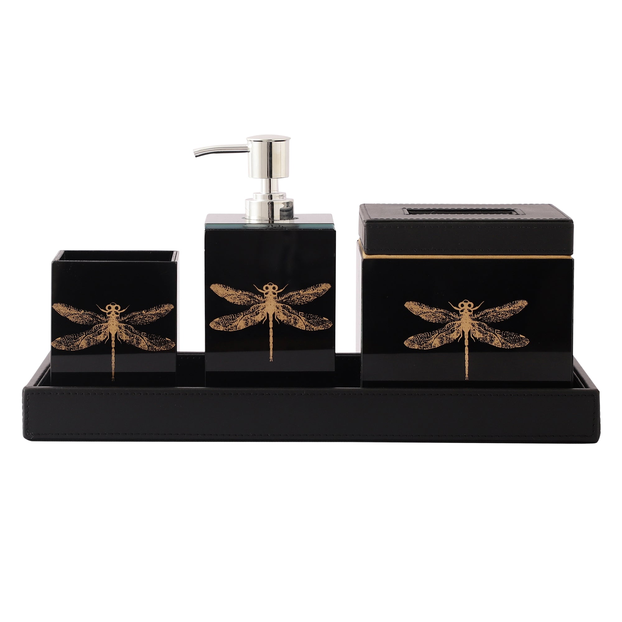 Azalea Dragonfly Black & Gold Bathroom Set