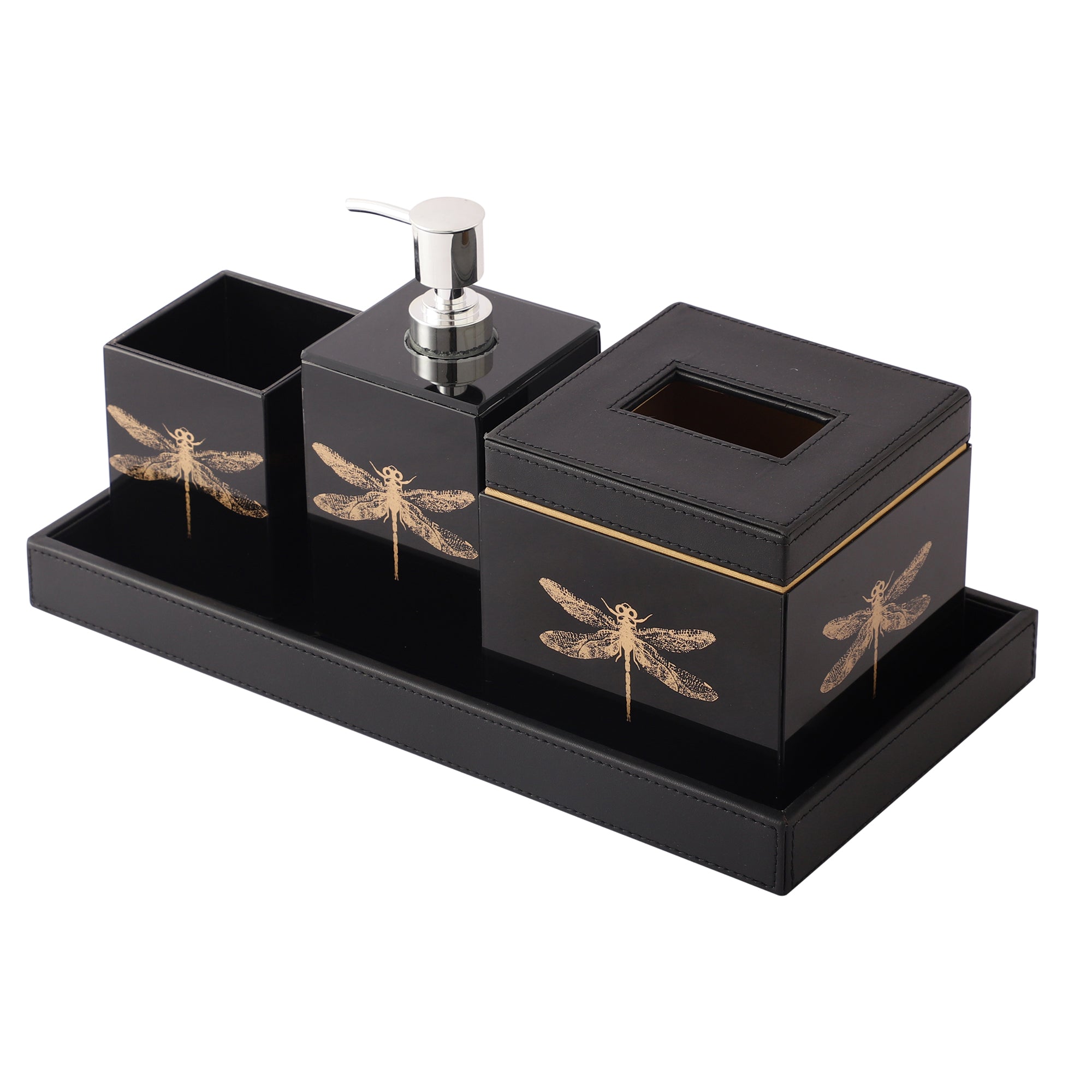 Azalea Dragonfly Black & Gold Bathroom Set