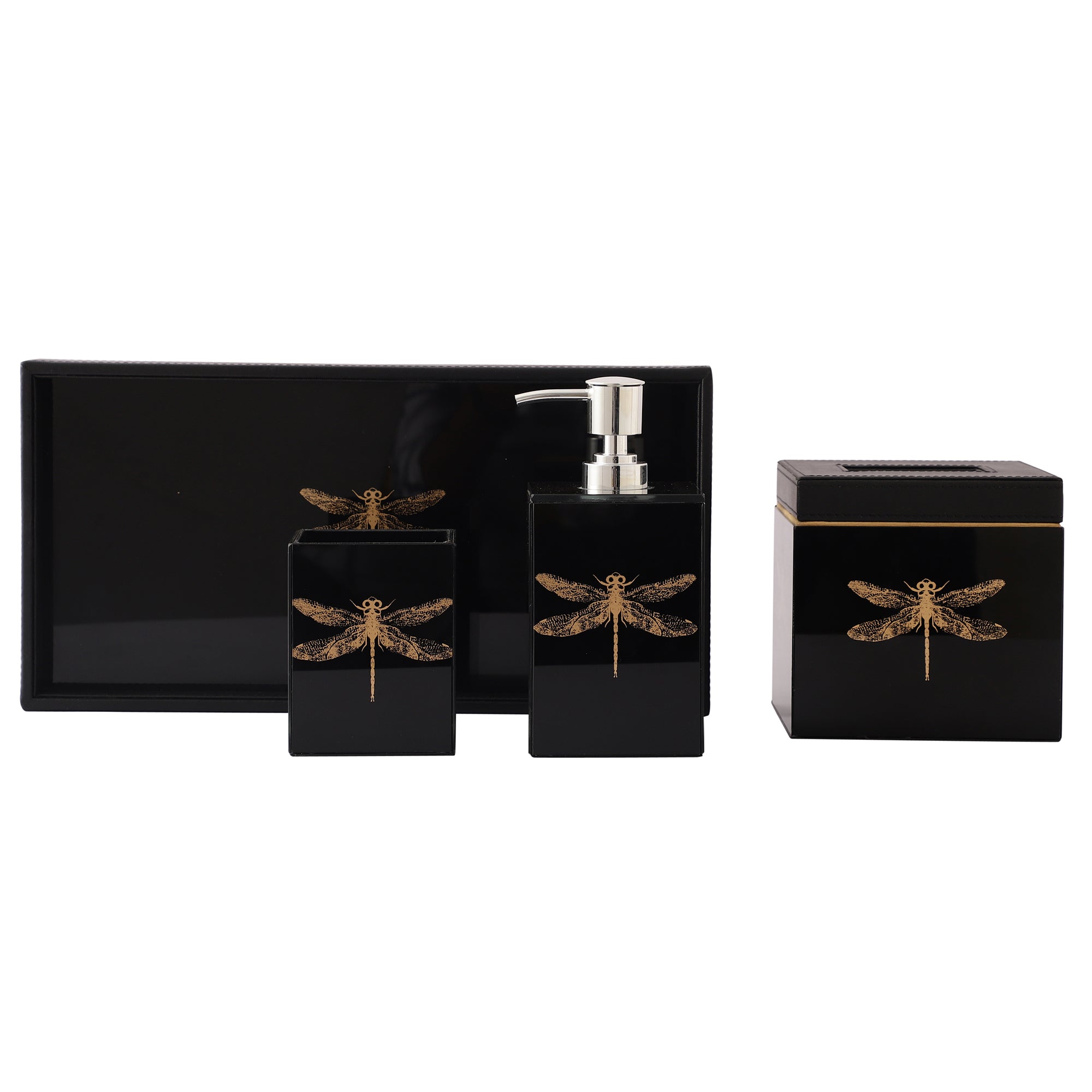 Azalea Dragonfly Black & Gold Bathroom Set