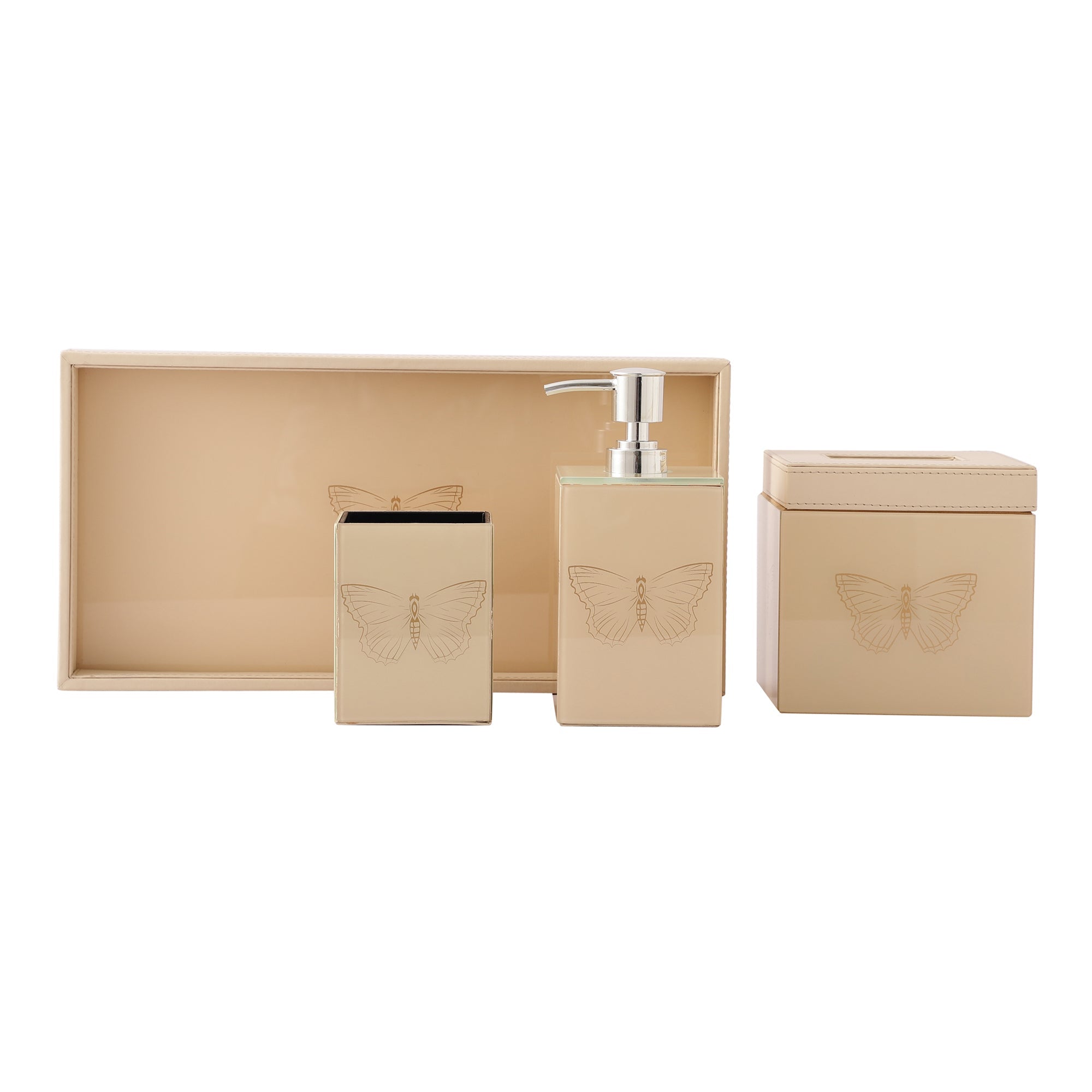 Zahara Butterfly Cream & Gold Bathroom Set