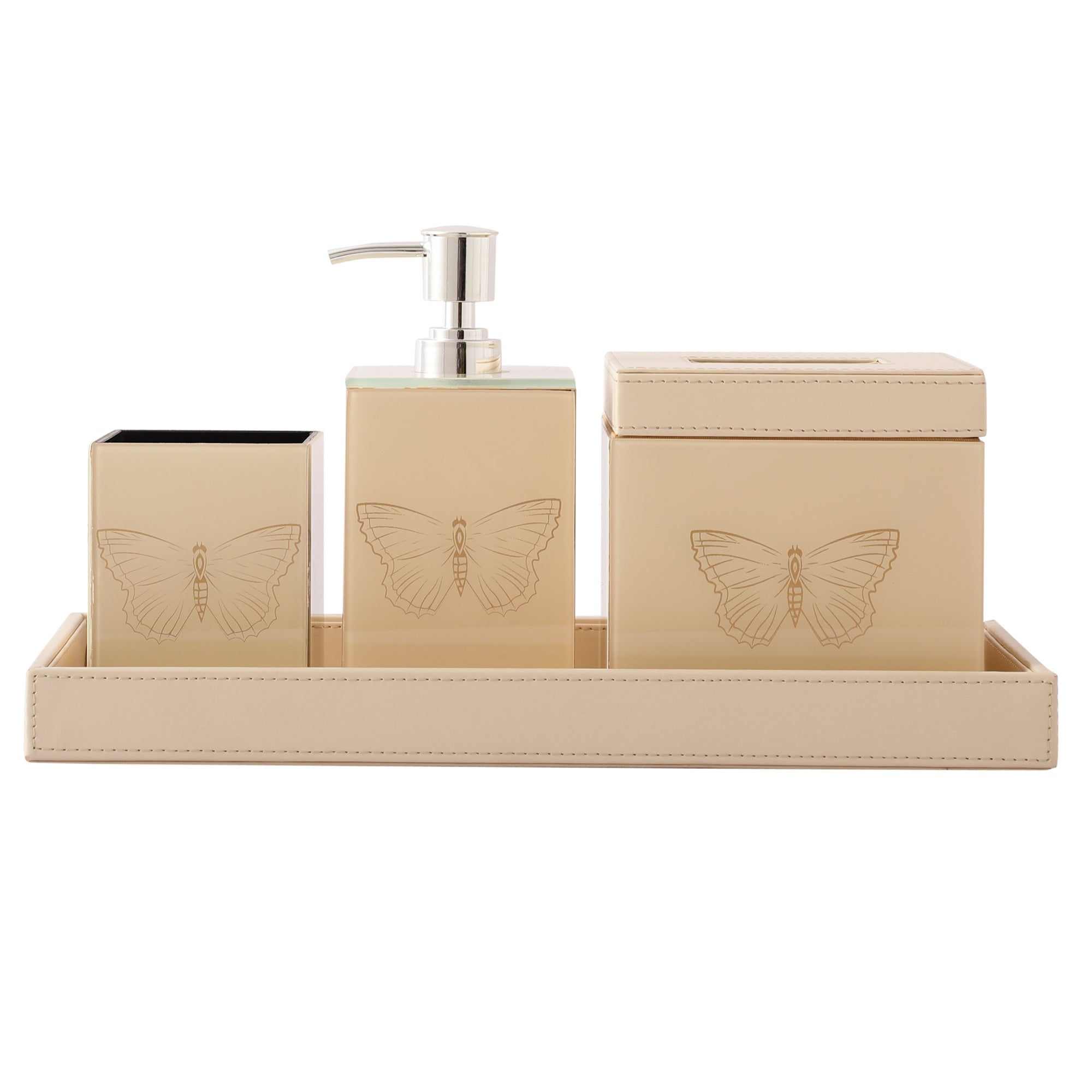 Zahara Butterfly Cream & Gold Bathroom Set
