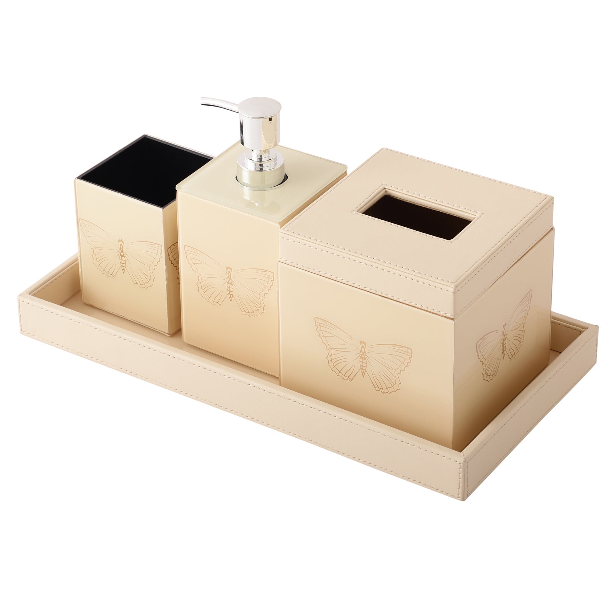 Zahara Butterfly Cream & Gold Bathroom Set