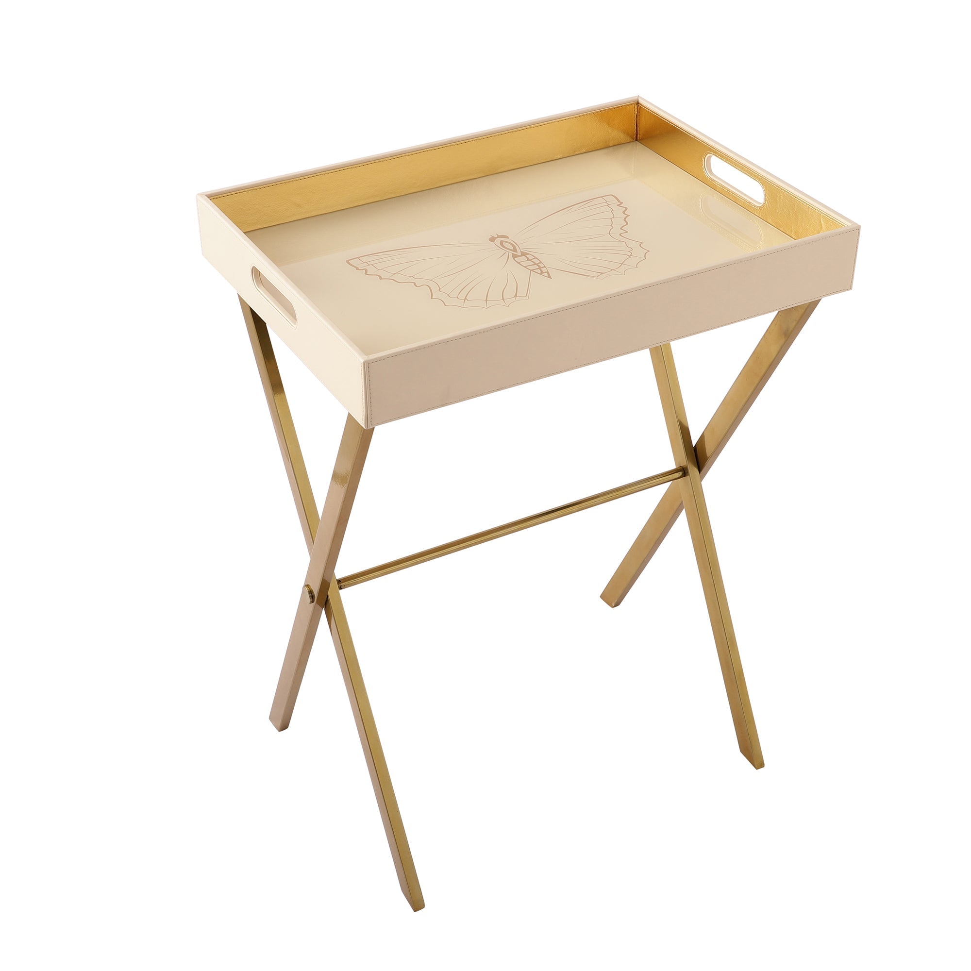Zahara Butterfly Cream & Gold Butler Tray Table
