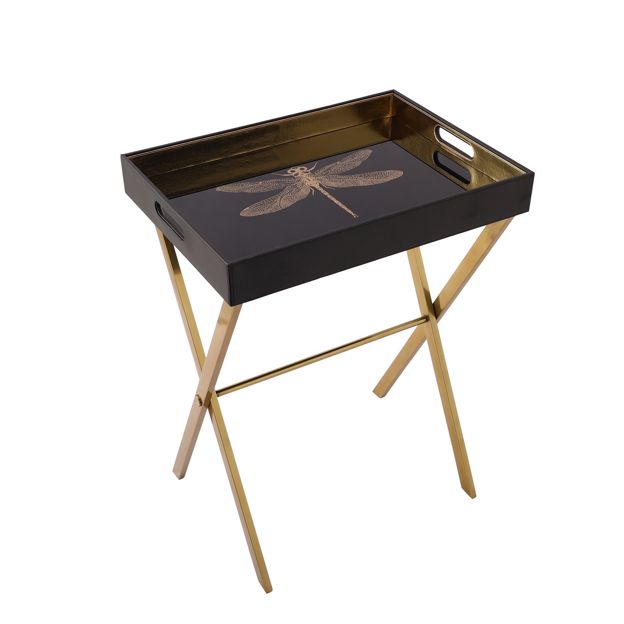 Azalea Dragonfly Black & Gold Butler Tray Table