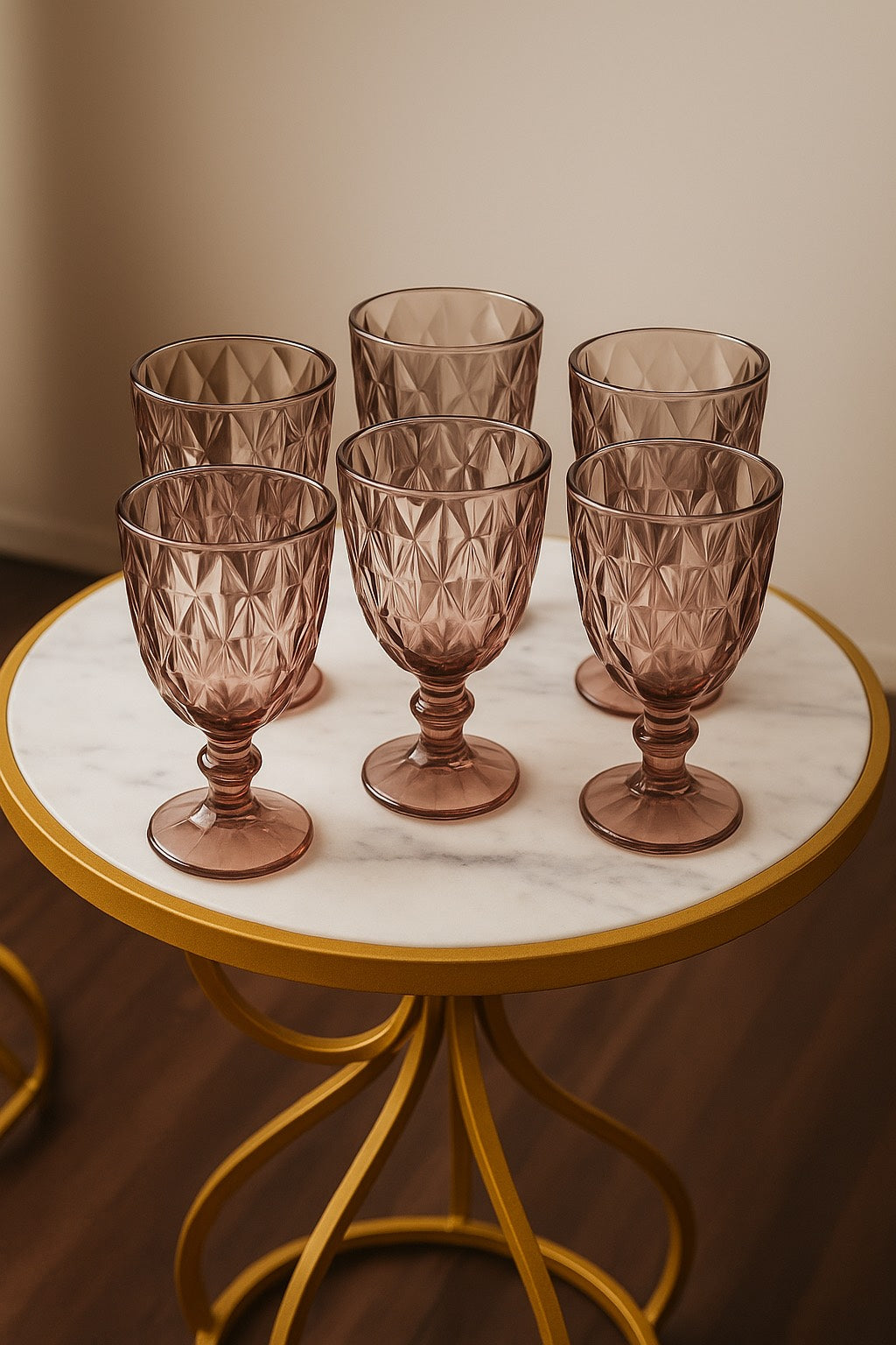 Vintage Rose Diamond Cut Goblets