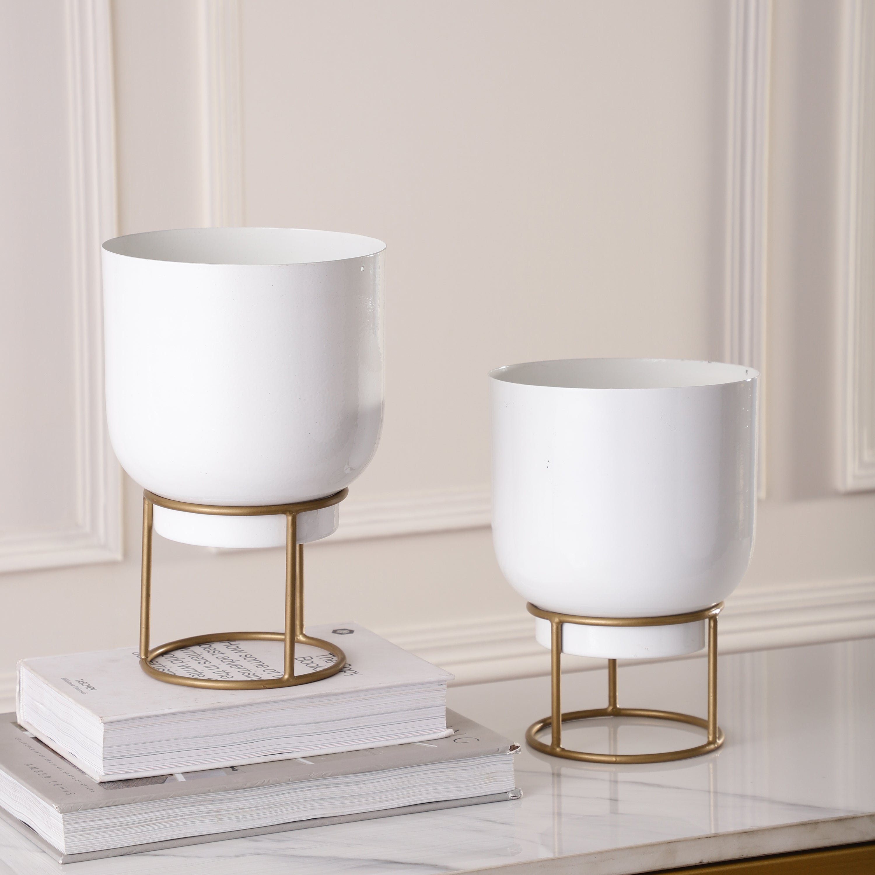 Olivia Planter Set of 2 w/Faux Leaves