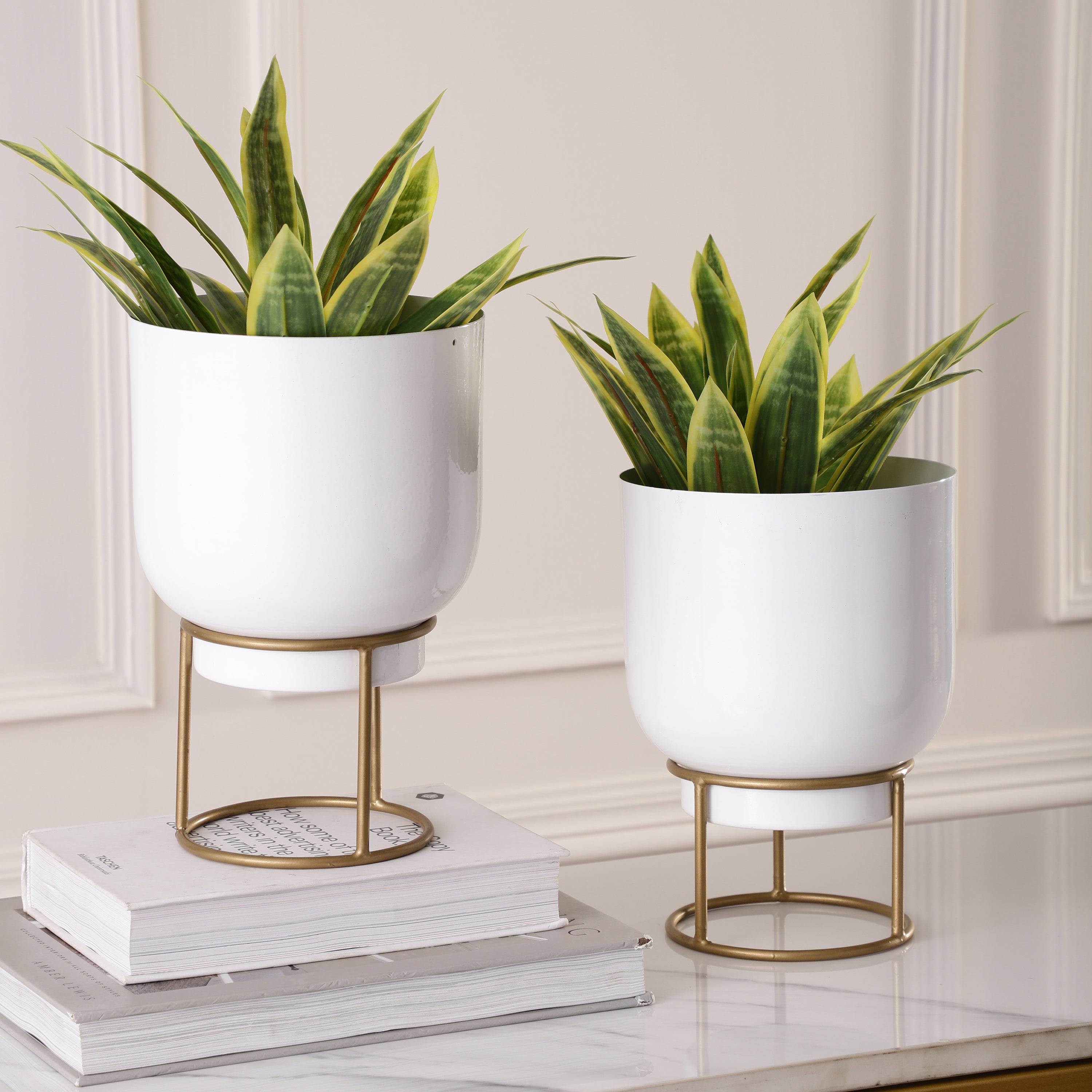 Olivia Planter Set of 2 w/Faux Leaves