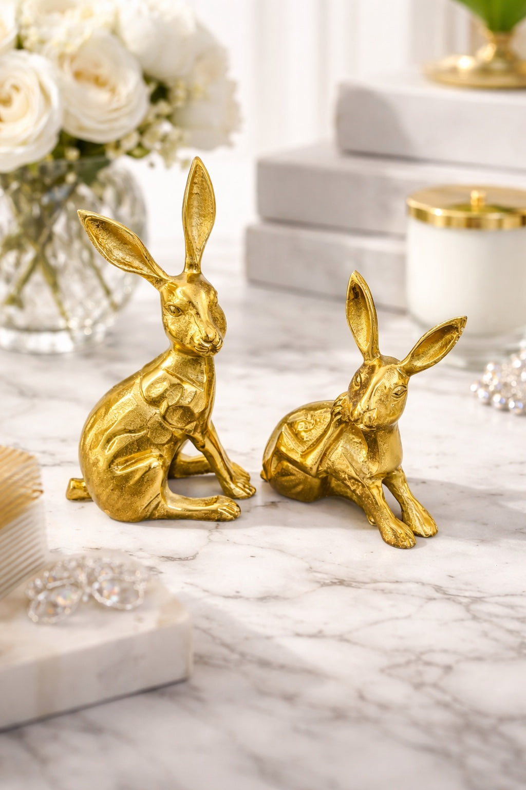 Luxury Gold Rabbit Showpiece – Set of 2