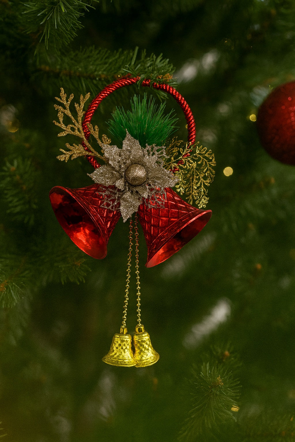 Noel Red & Gold Bell Ornaments Set of 2