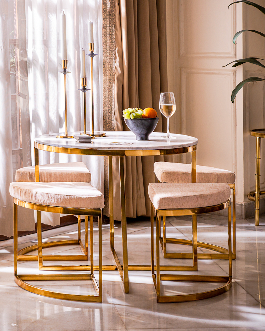 Terrence Coffee Table with 4 Accent Nesting Stools