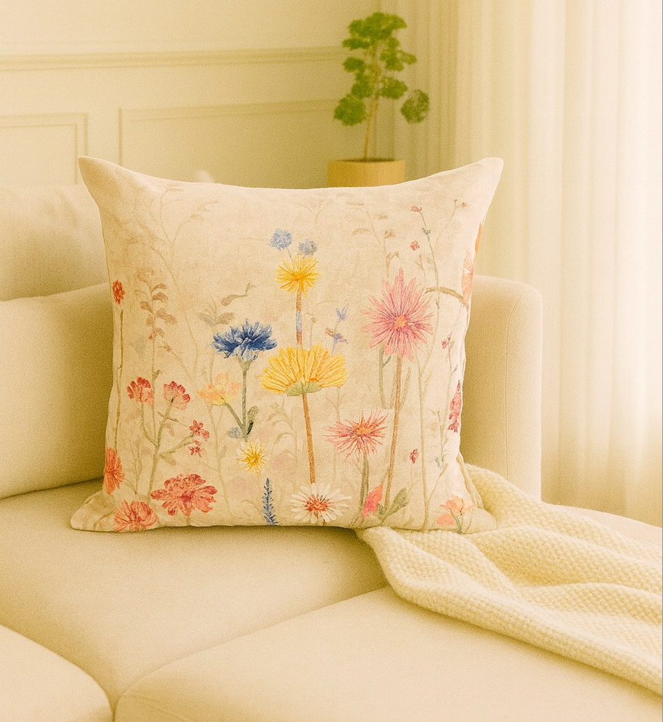 Morning Bloom Embroidered Cushion w/Filler