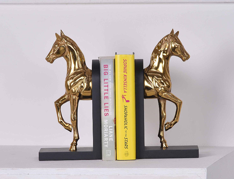 Gold Buzzy Galloping horse bookend set of 2